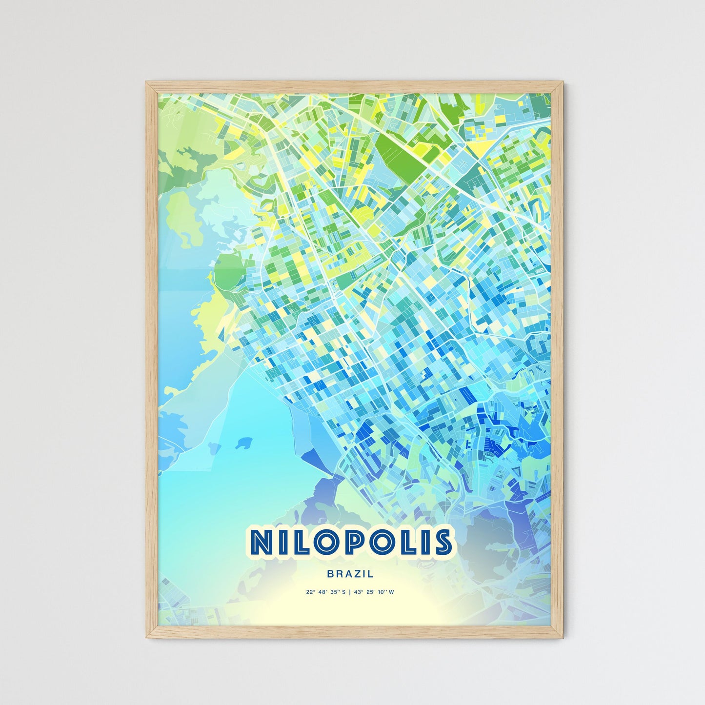 Colorful NILOPOLIS BRAZIL Fine Art Map Cool Blue