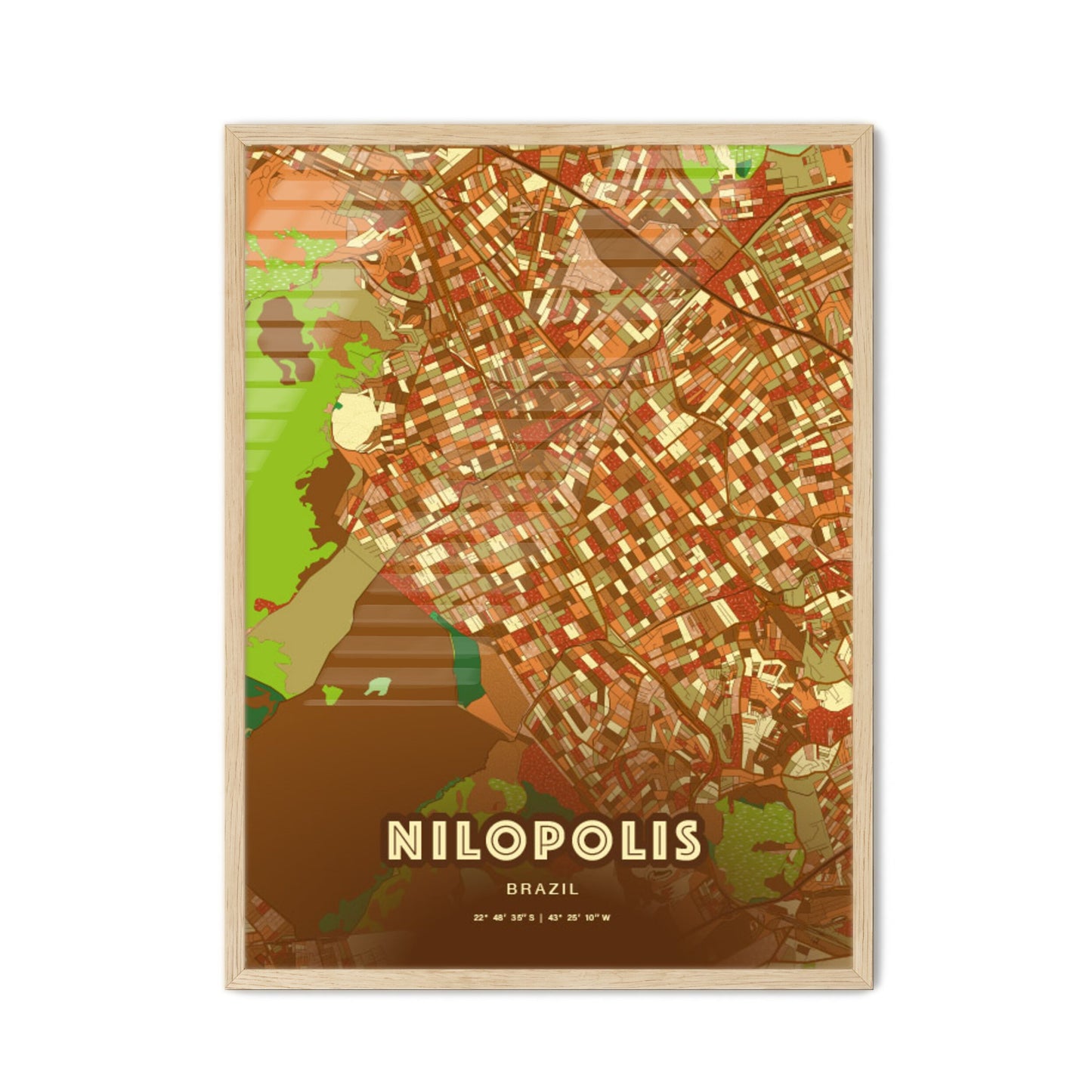 Colorful NILOPOLIS BRAZIL Fine Art Map Farmhouse