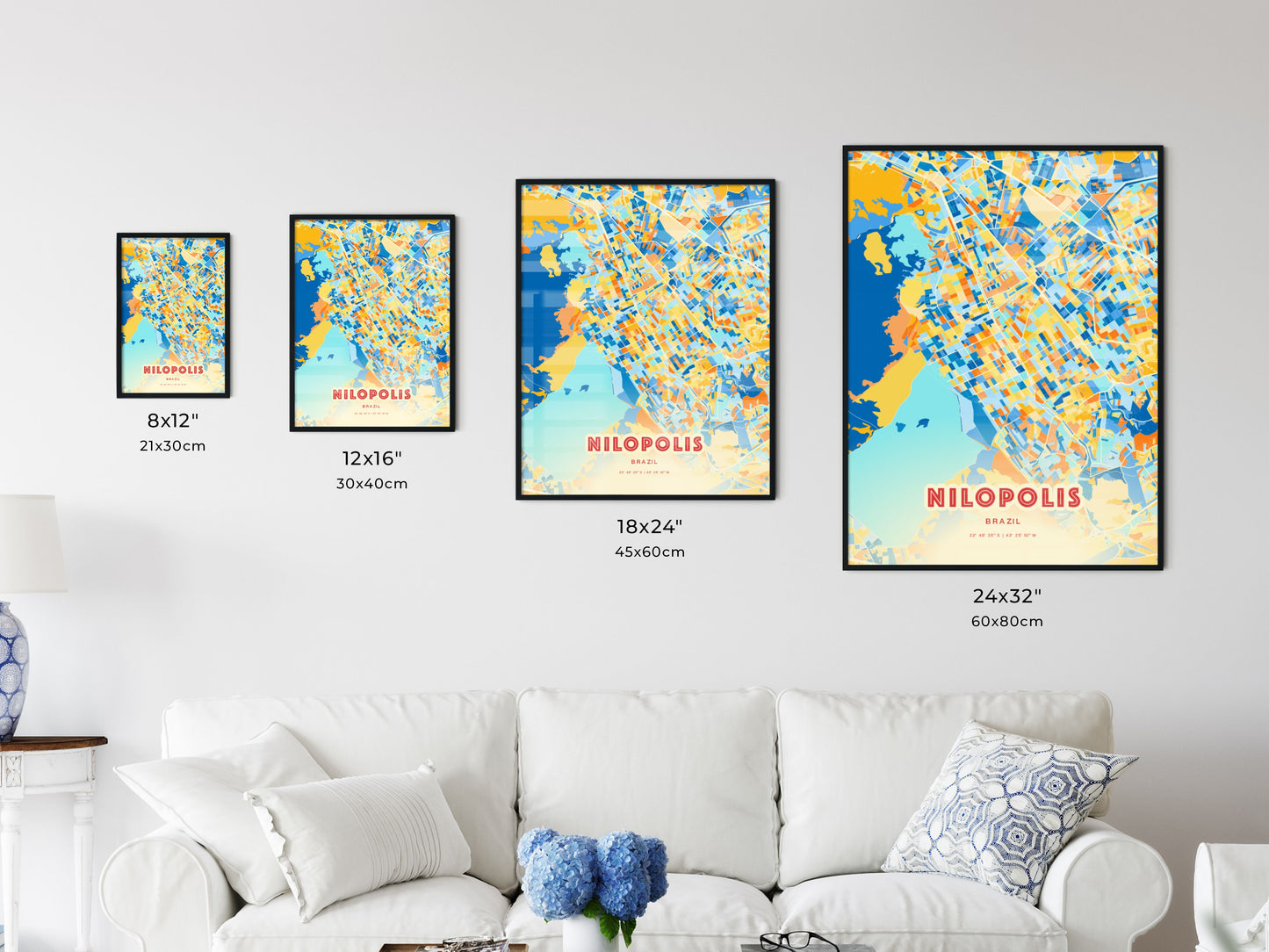 Colorful NILOPOLIS BRAZIL Fine Art Map Blue Orange