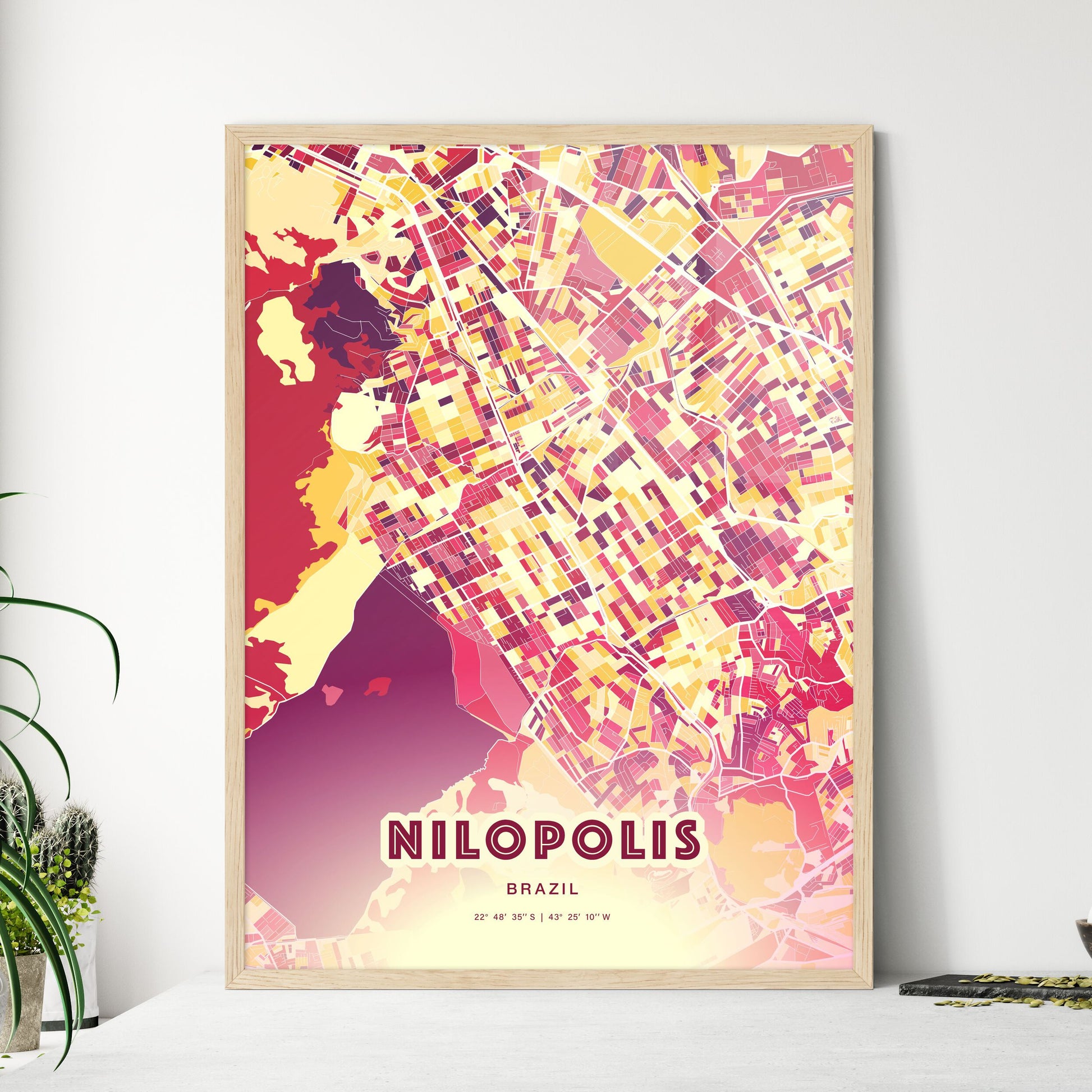 Colorful NILOPOLIS BRAZIL Fine Art Map Hot Red