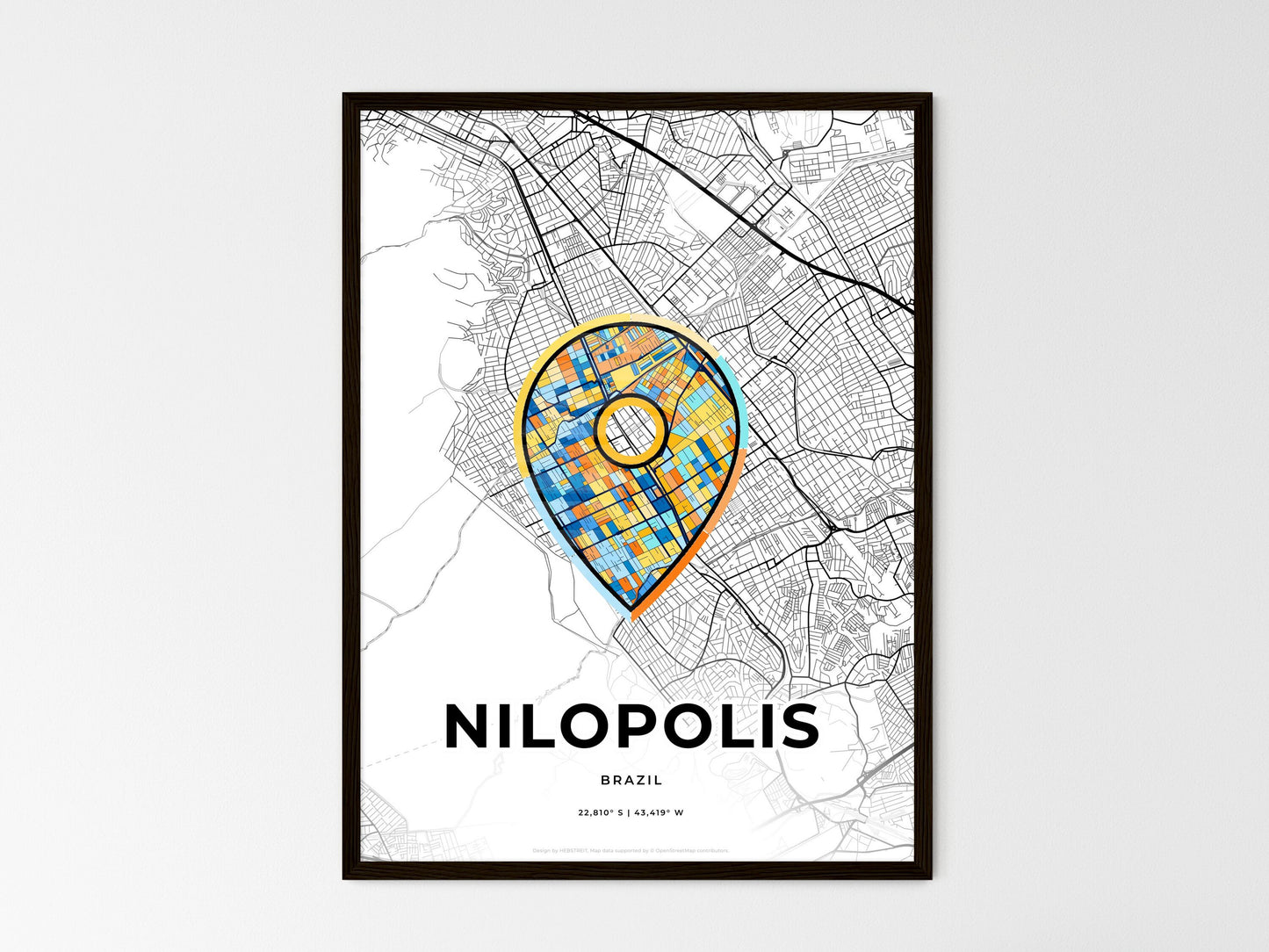 Nilopolis Brazil wedding art map with pointer icon