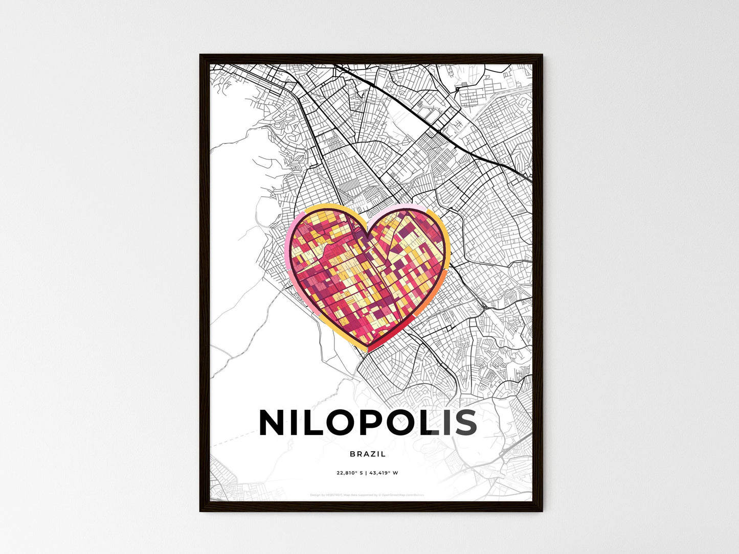 Nilopolis Brazil wedding art map with heart icon