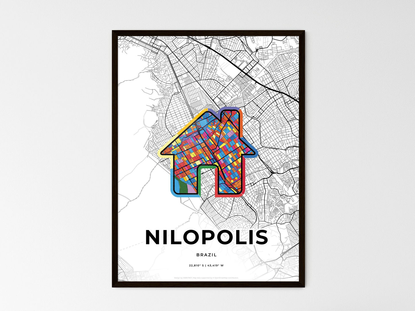 Nilopolis Brazil wedding art map with home icon