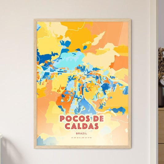 Colorful POCOS DE CALDAS BRAZIL Fine Art Map Blue Orange