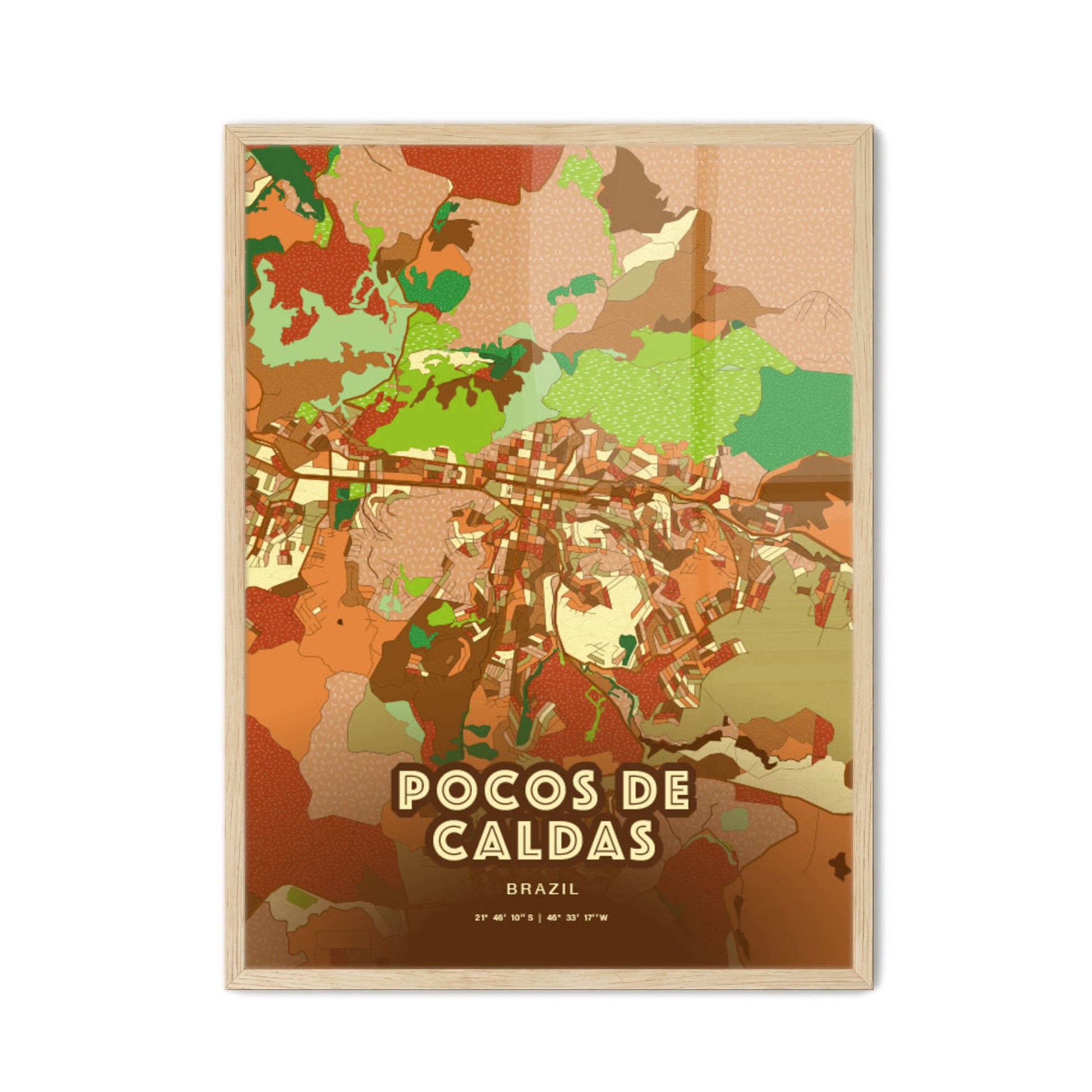 Colorful POCOS DE CALDAS BRAZIL Fine Art Map Farmhouse