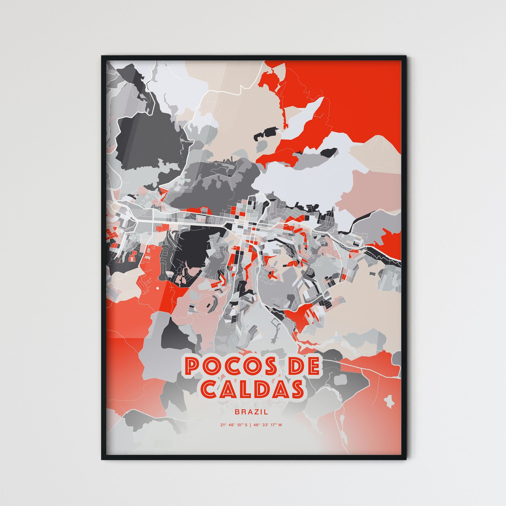 Colorful POCOS DE CALDAS BRAZIL Fine Art Map Modern