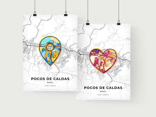 POCOS DE CALDAS BRAZIL minimal art map with a colorful icon.