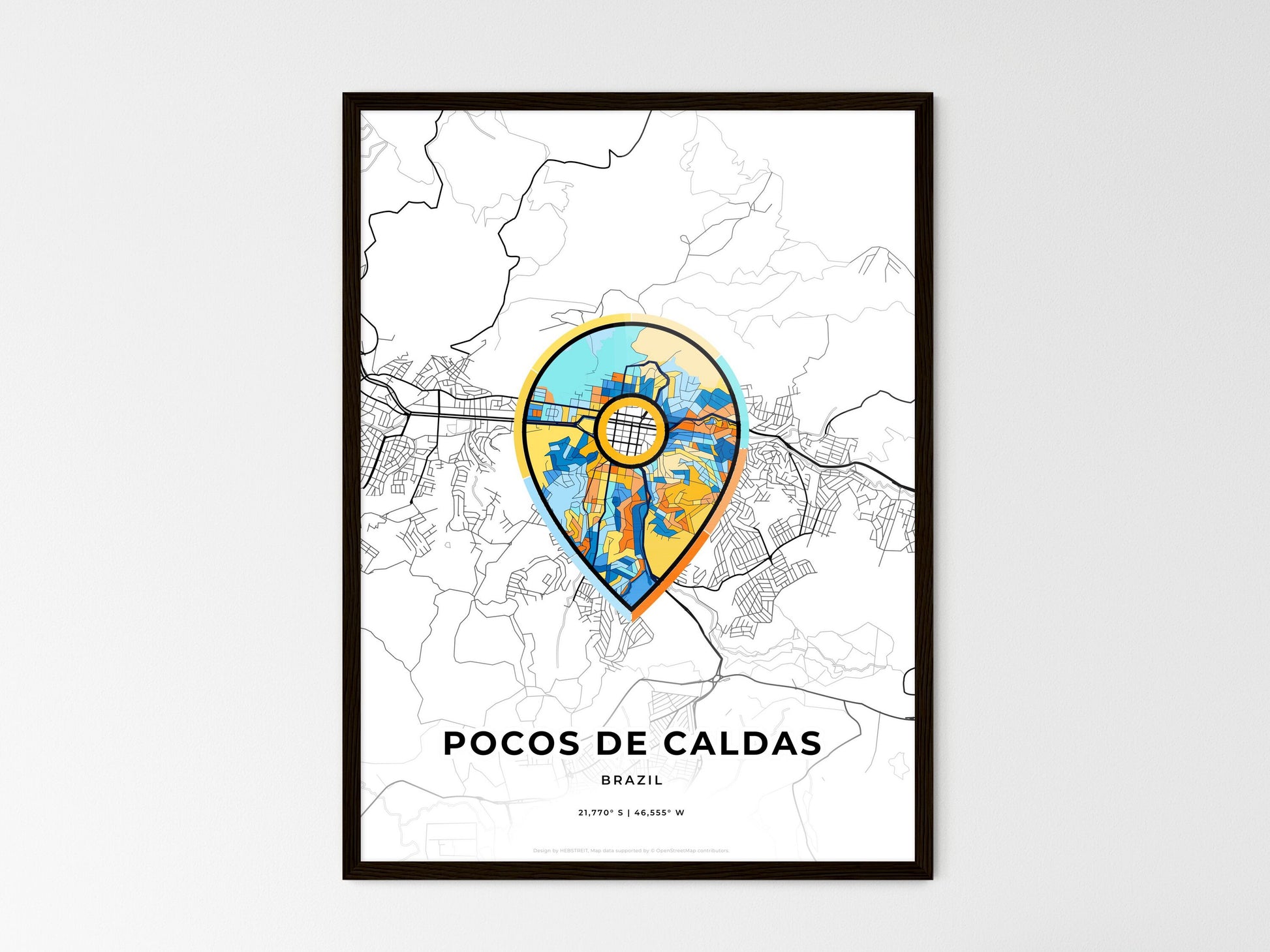 POCOS DE CALDAS BRAZIL minimal art map with a colorful icon. Where it all began, Couple map gift. Style 1