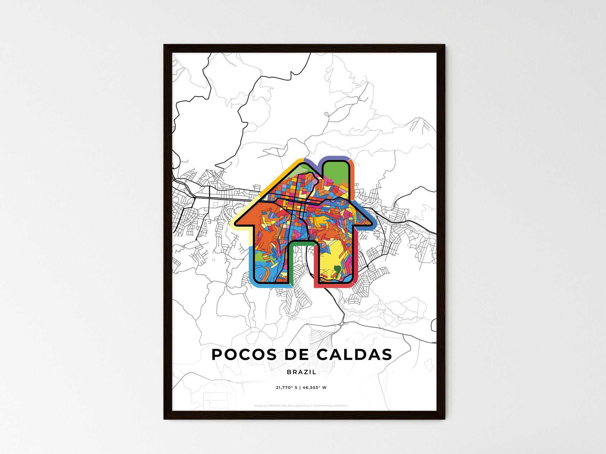POCOS DE CALDAS BRAZIL minimal art map with a colorful icon. Where it all began, Couple map gift. Style 3