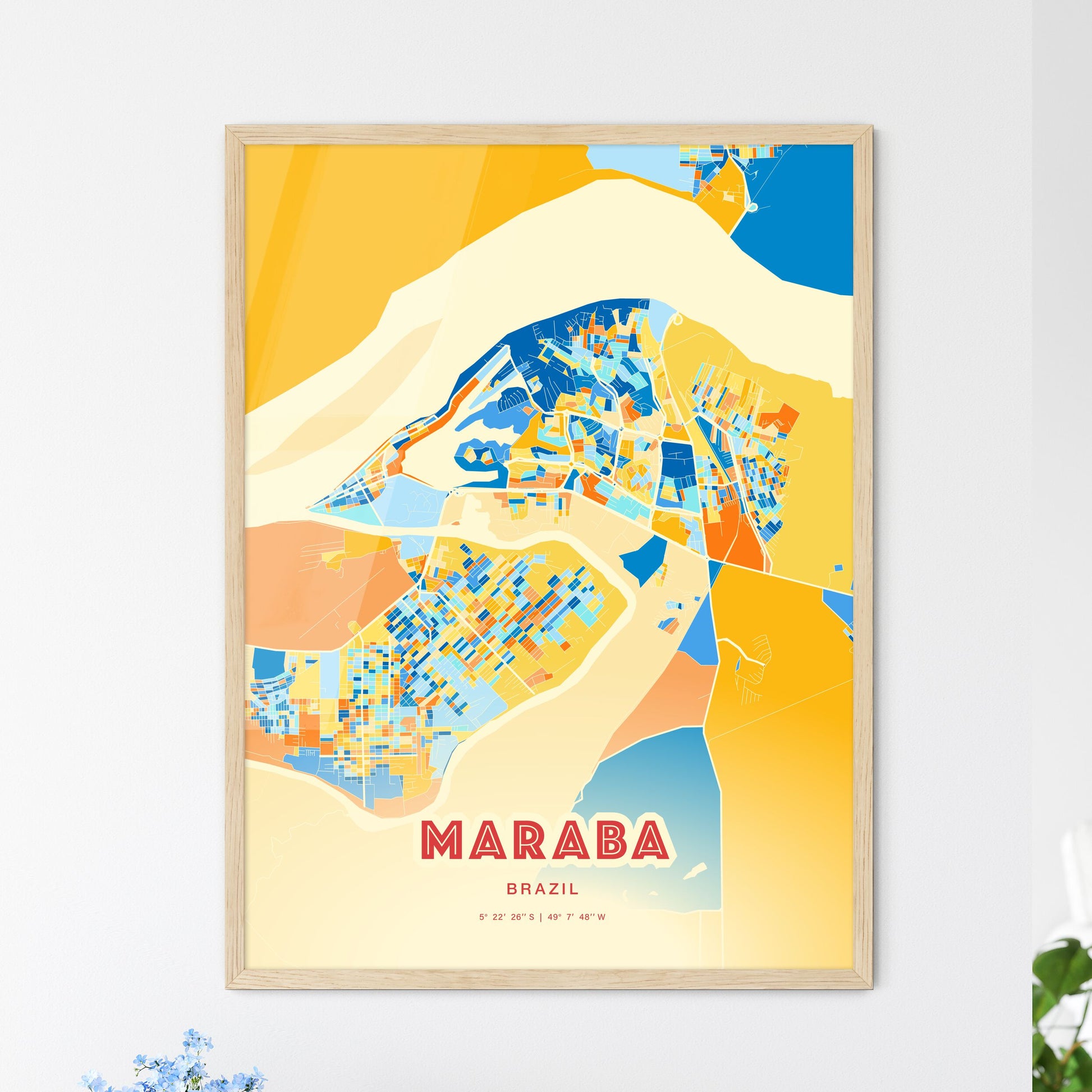 Colorful MARABA BRAZIL Fine Art Map Blue Orange