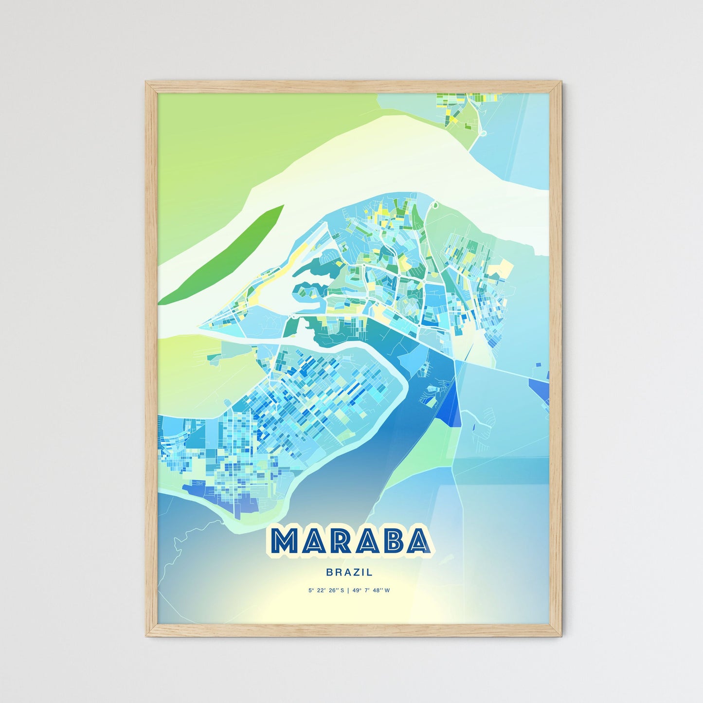 Colorful MARABA BRAZIL Fine Art Map Cool Blue