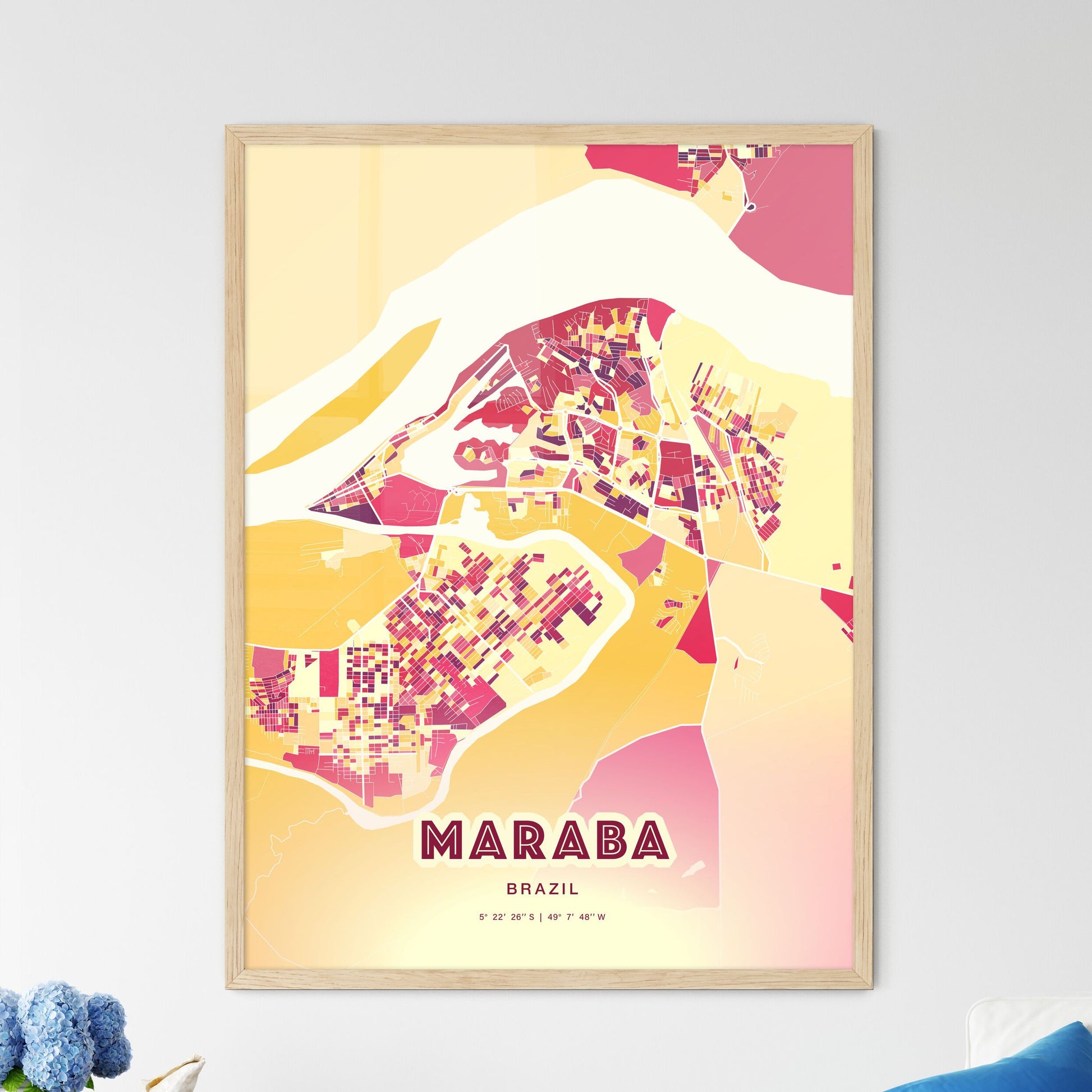 Colorful MARABA BRAZIL Fine Art Map Hot Red