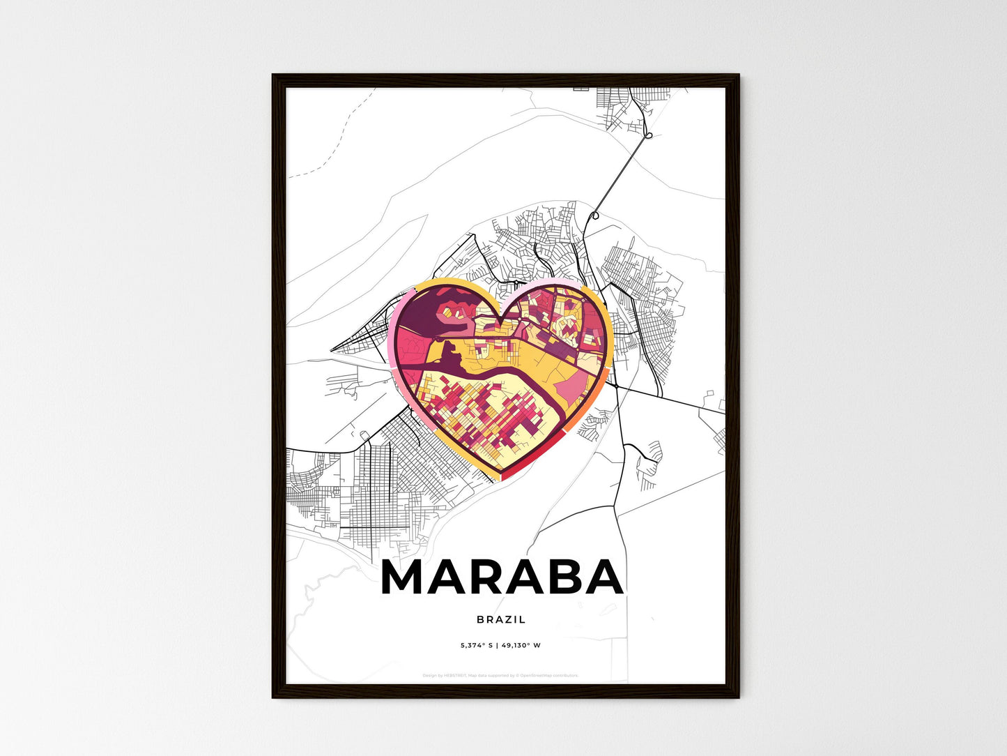 Maraba Brazil wedding art map with heart icon
