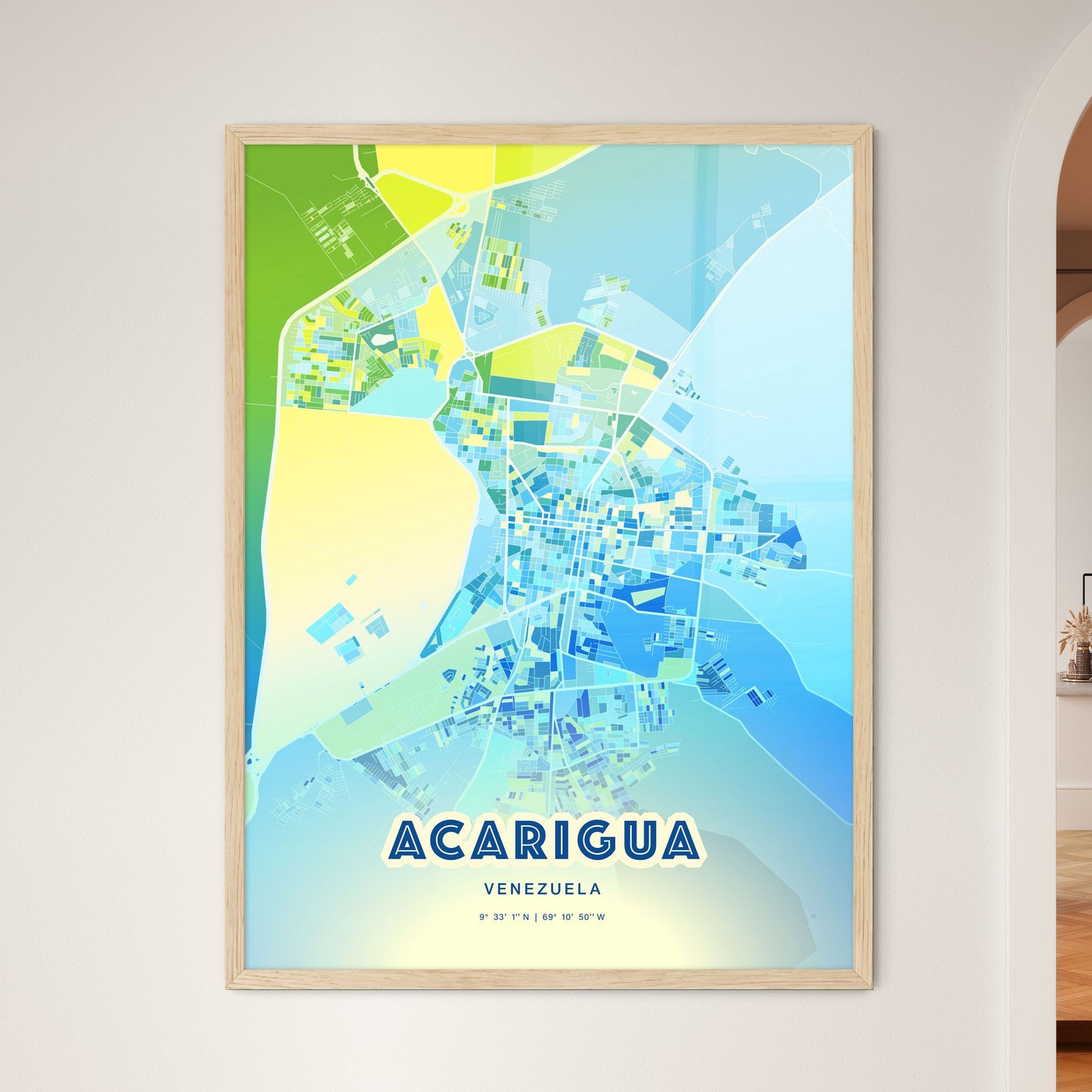 Colorful ACARIGUA VENEZUELA Fine Art Map Cool Blue