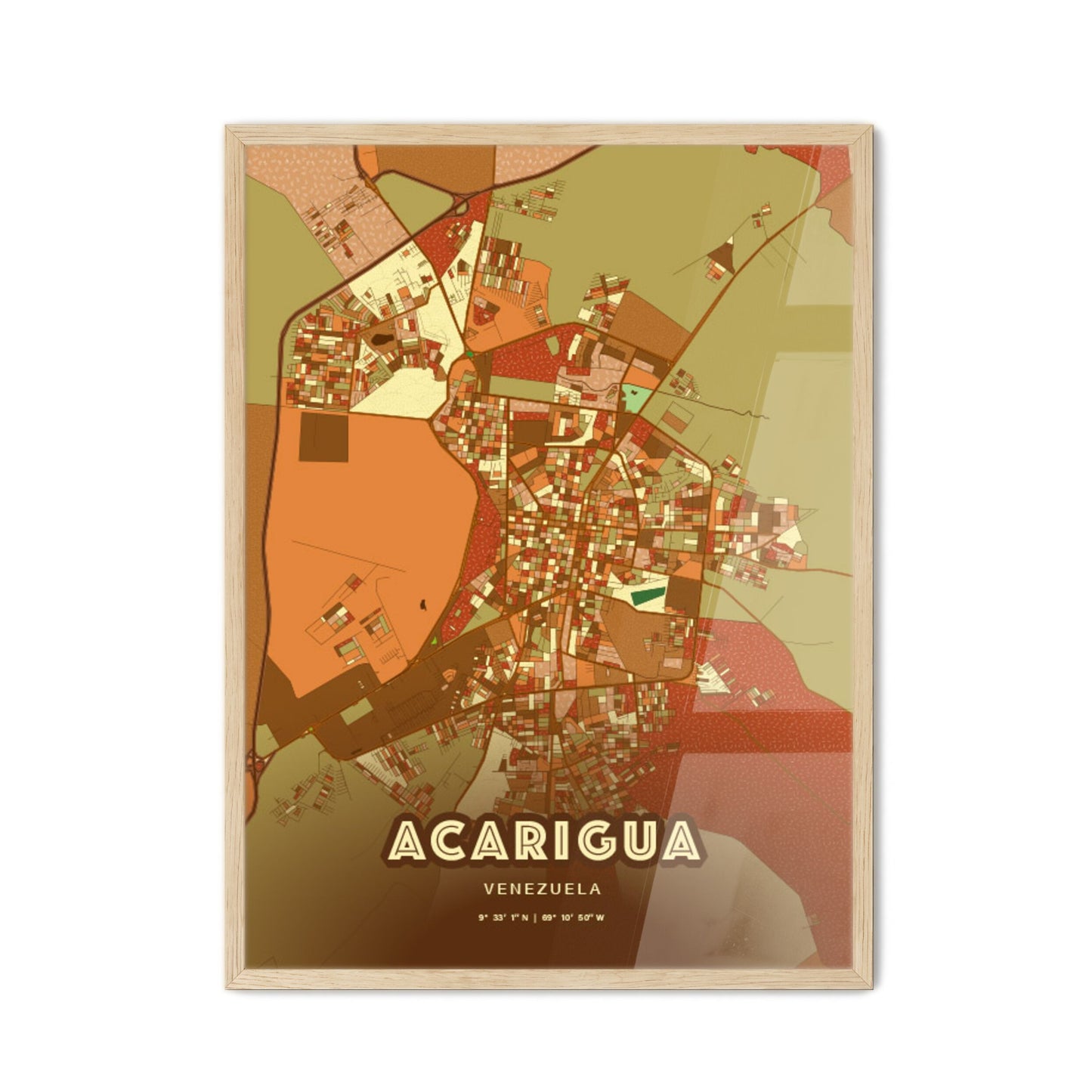 Colorful ACARIGUA VENEZUELA Fine Art Map Farmhouse