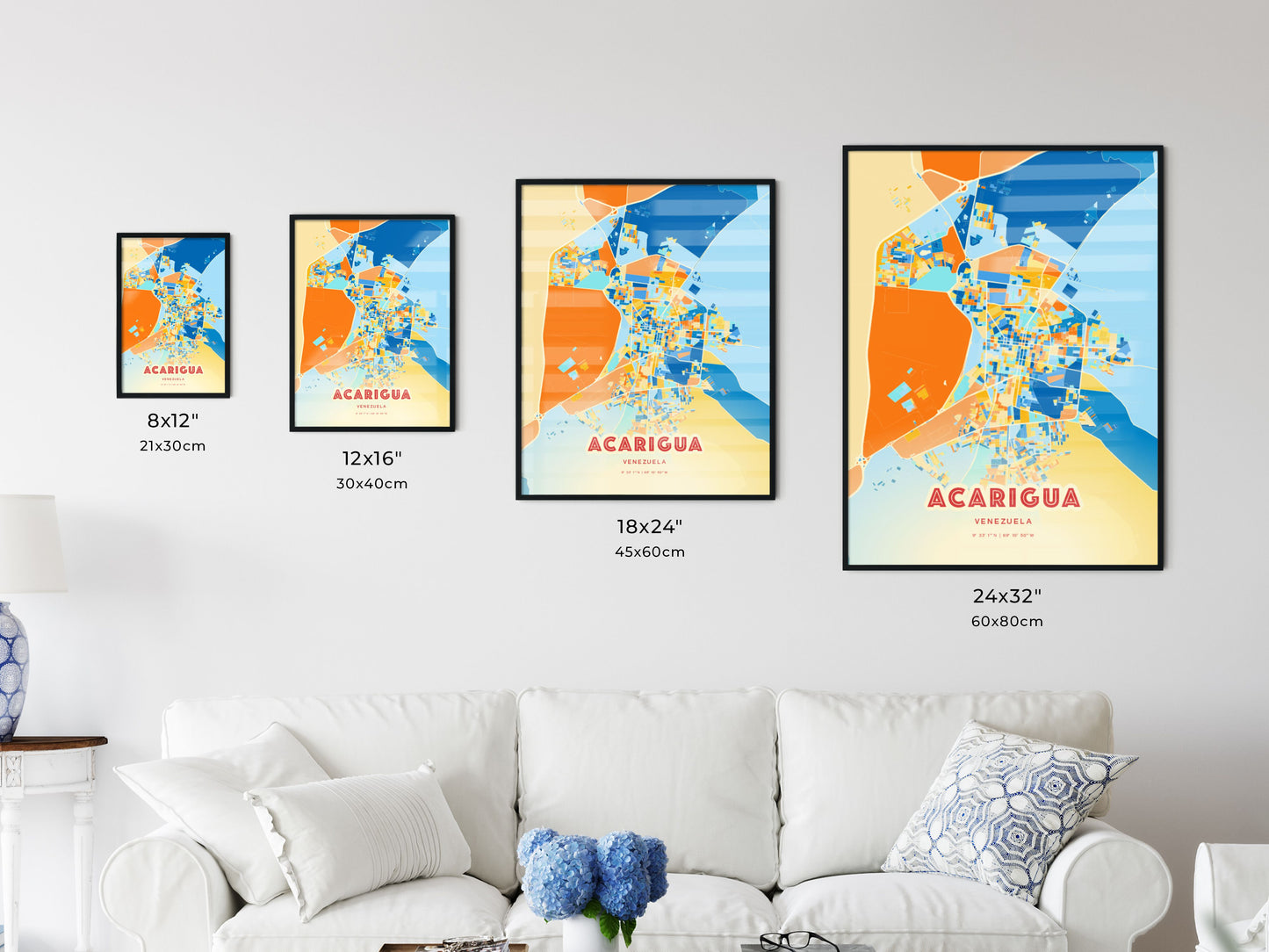 Colorful ACARIGUA VENEZUELA Fine Art Map Blue Orange