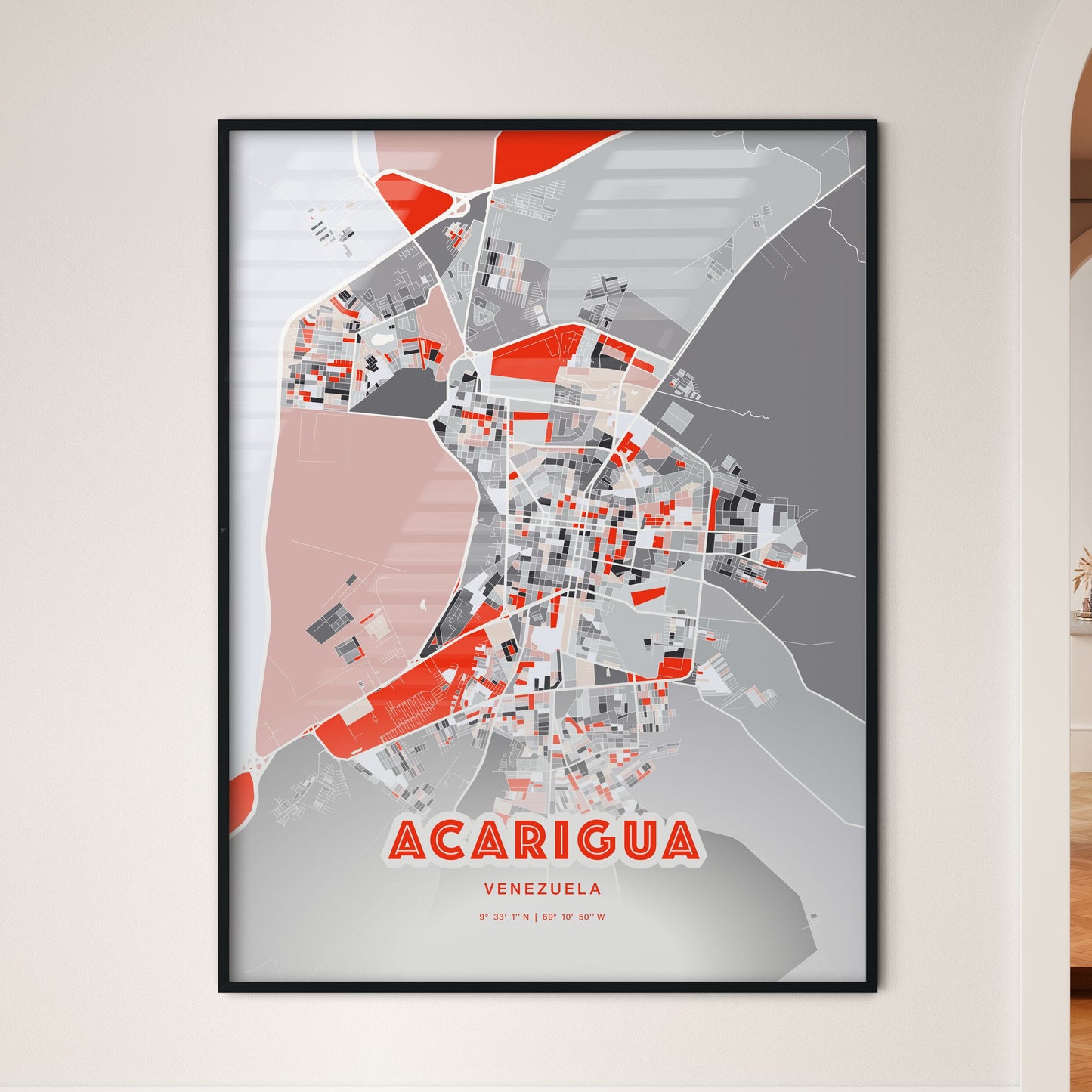 Colorful ACARIGUA VENEZUELA Fine Art Map Modern