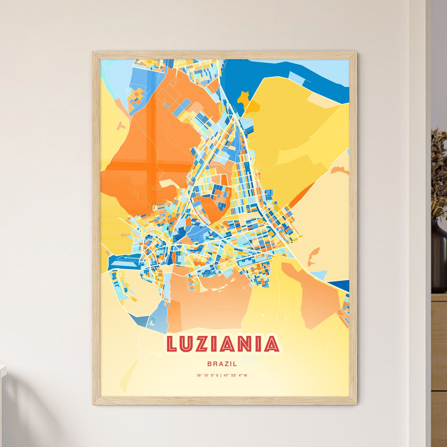 Colorful LUZIANIA BRAZIL Fine Art Map Blue Orange