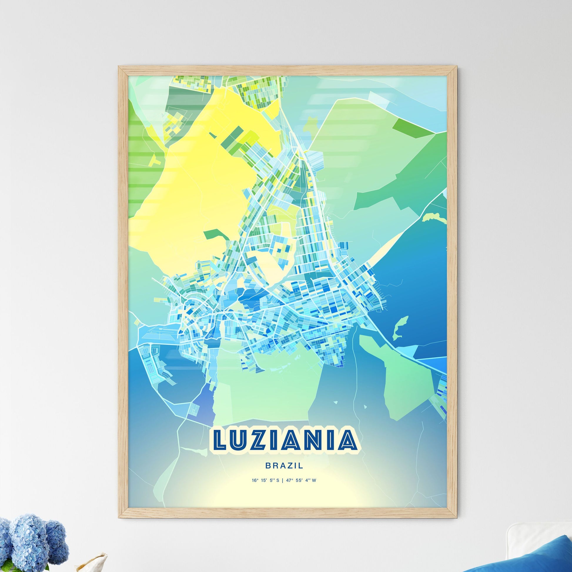 Colorful LUZIANIA BRAZIL Fine Art Map Cool Blue