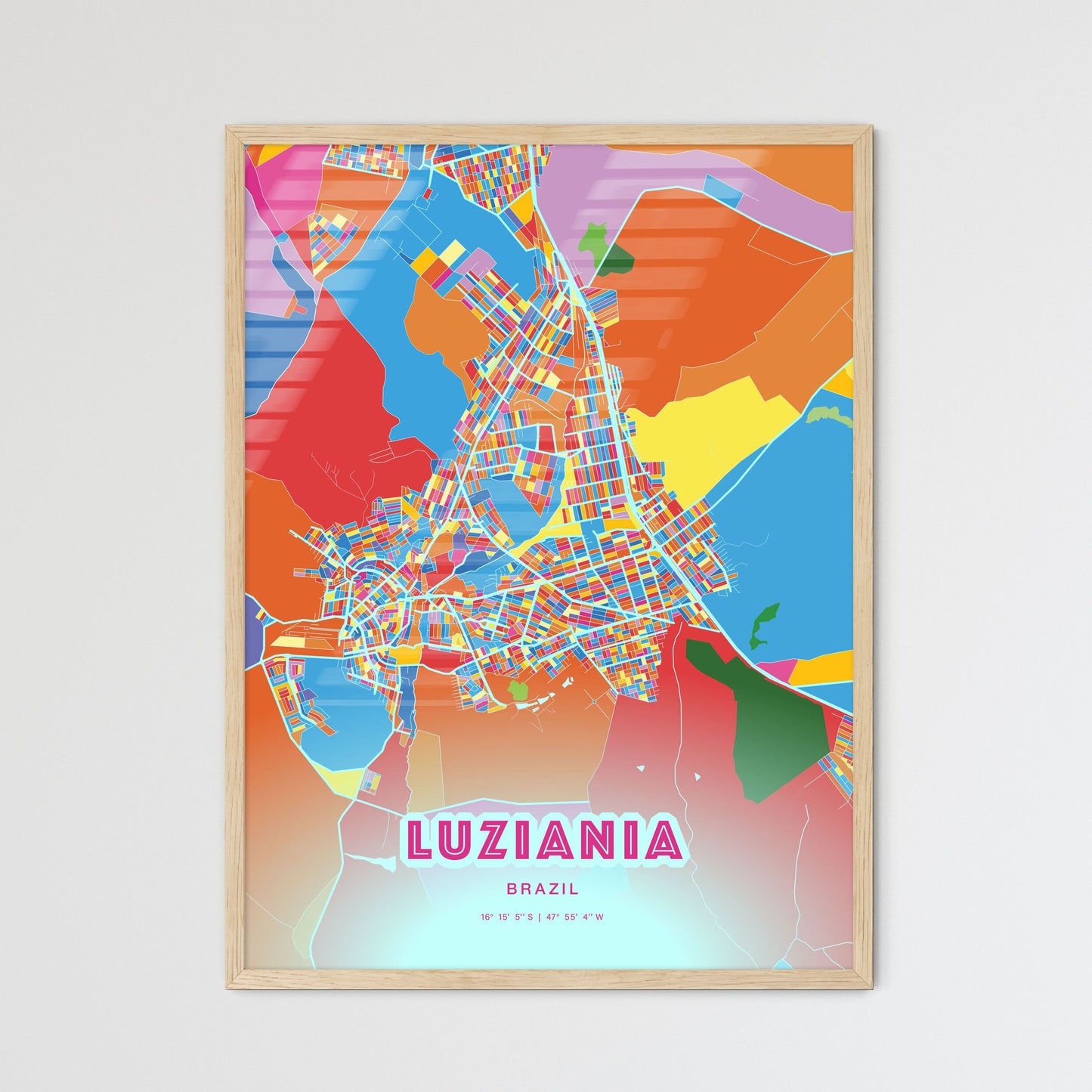 Colorful LUZIANIA BRAZIL Fine Art Map Crazy Colors