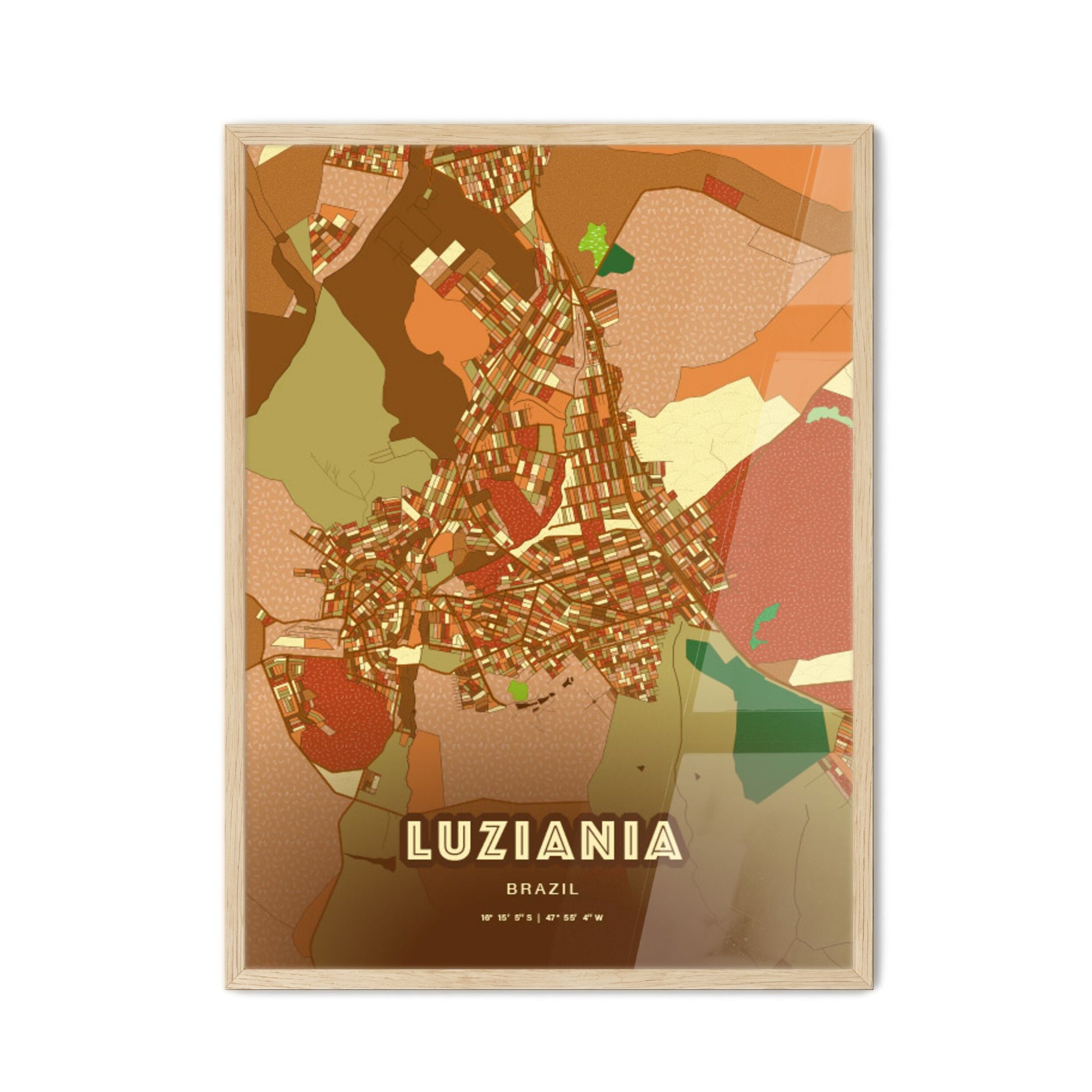 Colorful LUZIANIA BRAZIL Fine Art Map Farmhouse