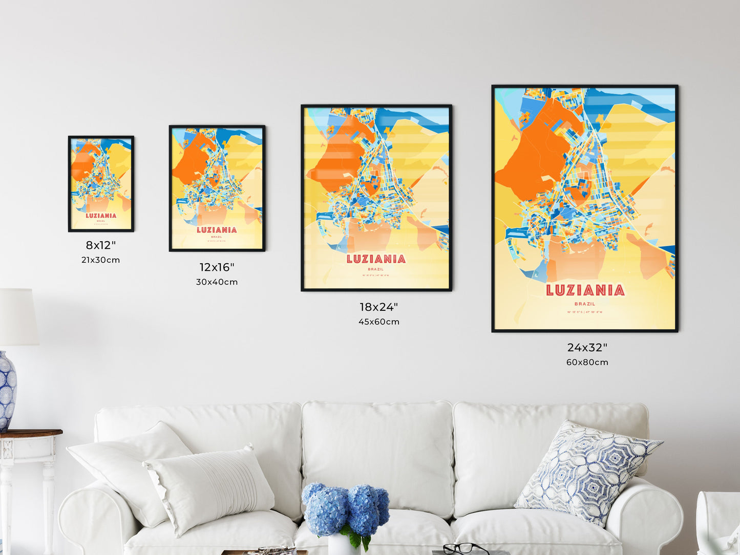 Colorful LUZIANIA BRAZIL Fine Art Map Blue Orange