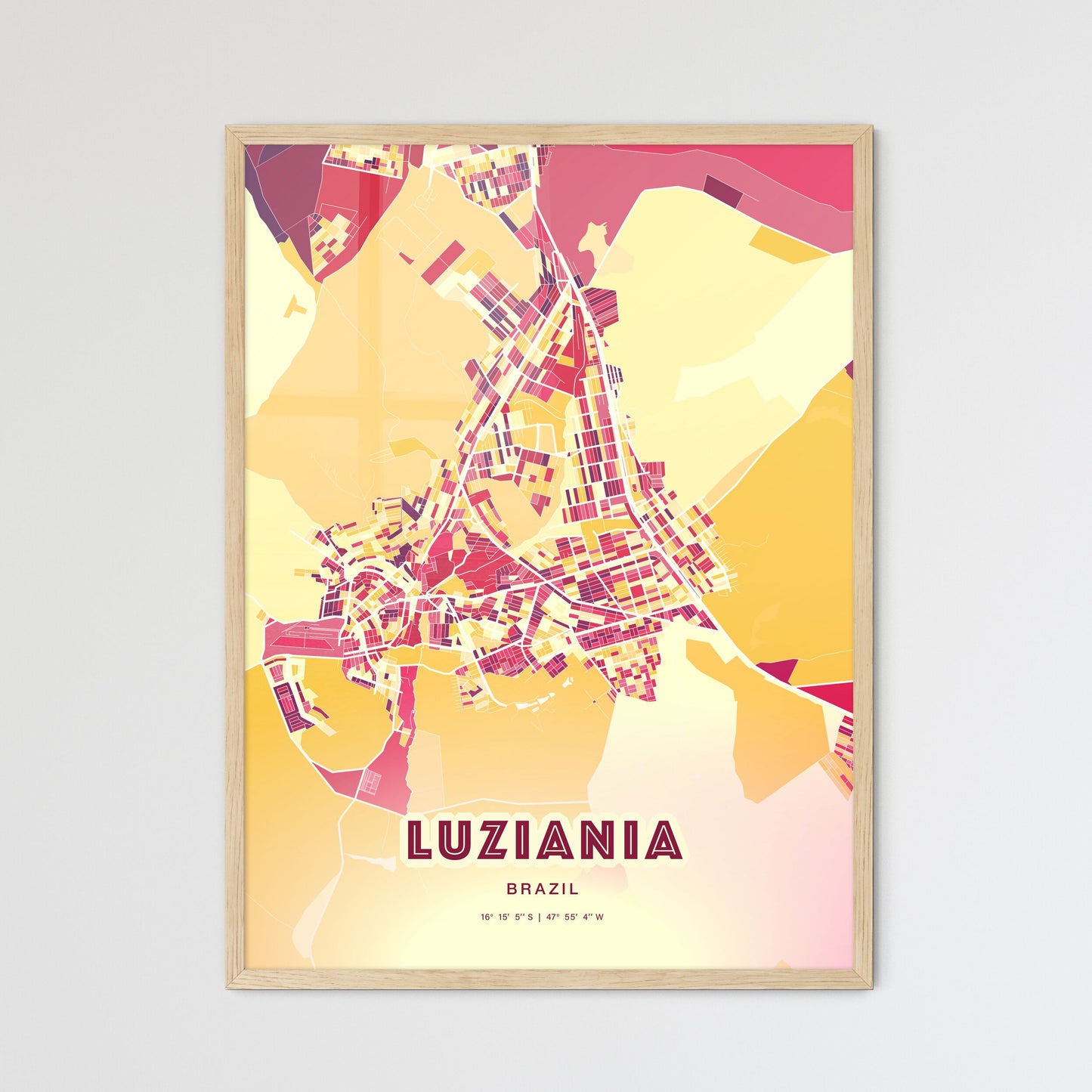 Colorful LUZIANIA BRAZIL Fine Art Map Hot Red