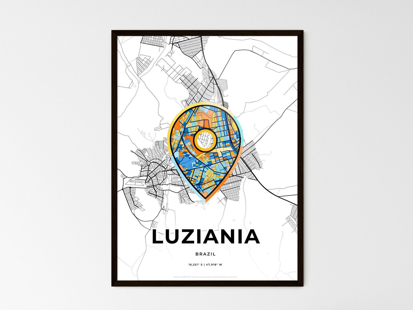Luziania Brazil wedding art map with pointer icon