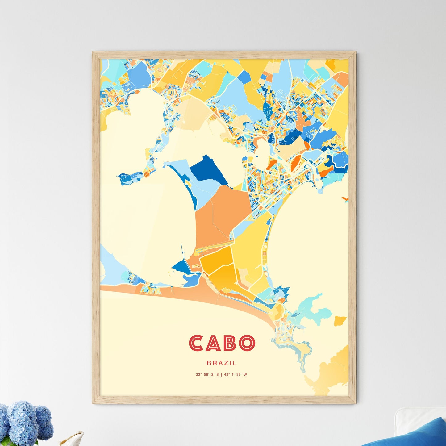 Colorful CABO BRAZIL Fine Art Map Blue Orange