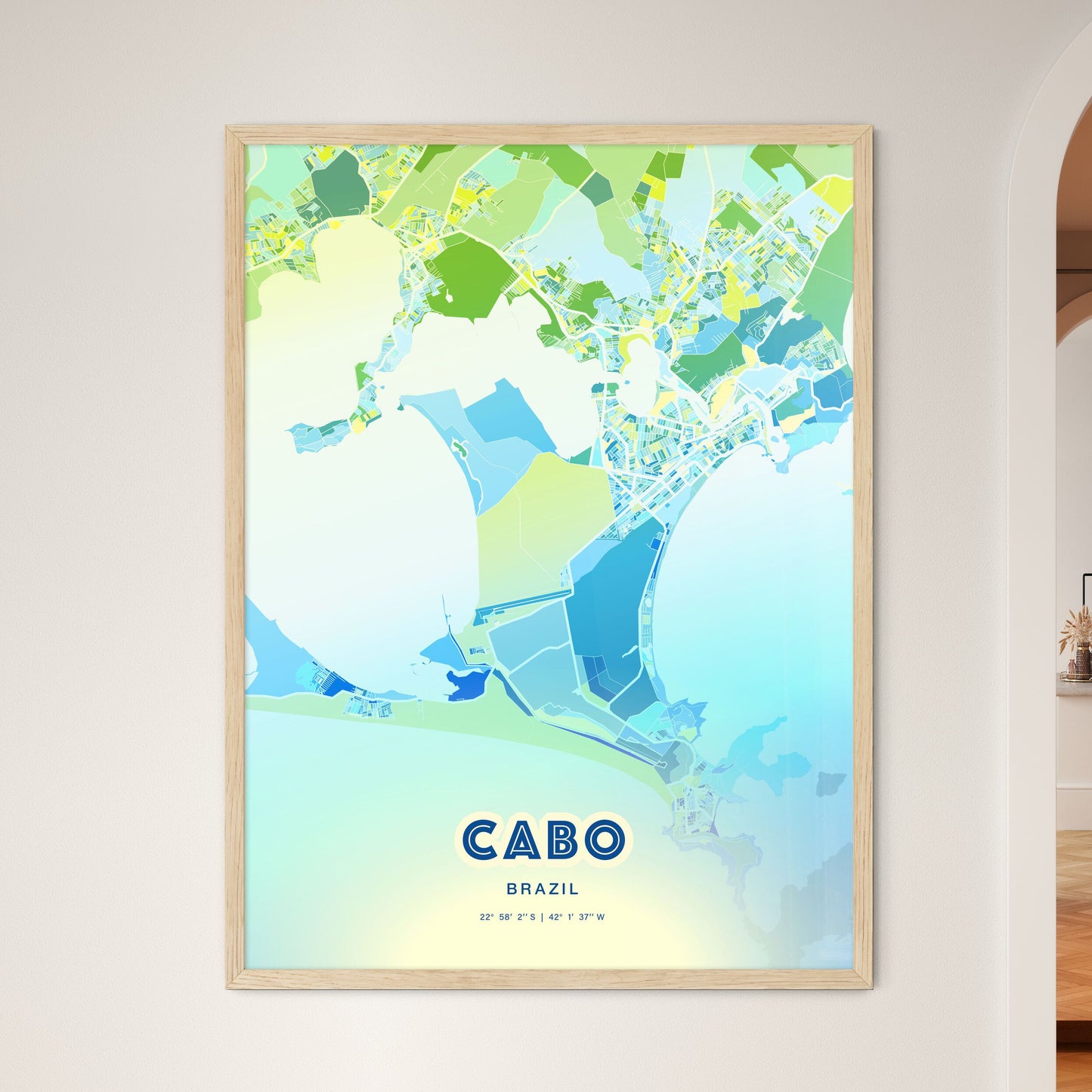 Colorful CABO BRAZIL Fine Art Map Cool Blue