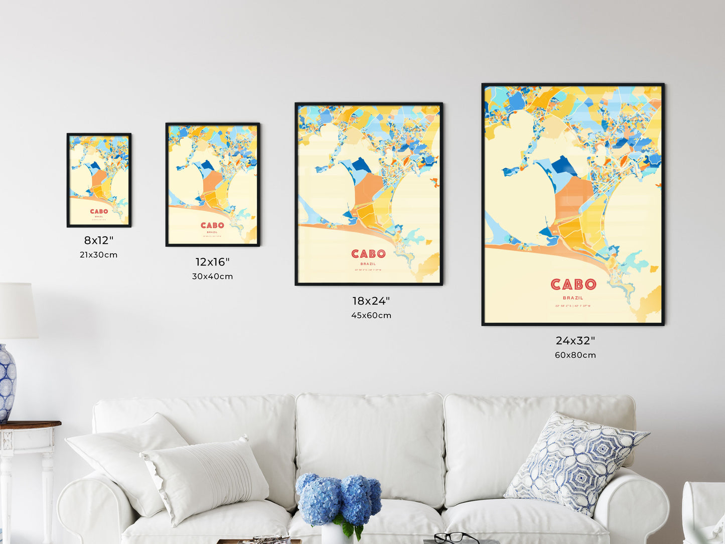 Colorful CABO BRAZIL Fine Art Map Blue Orange