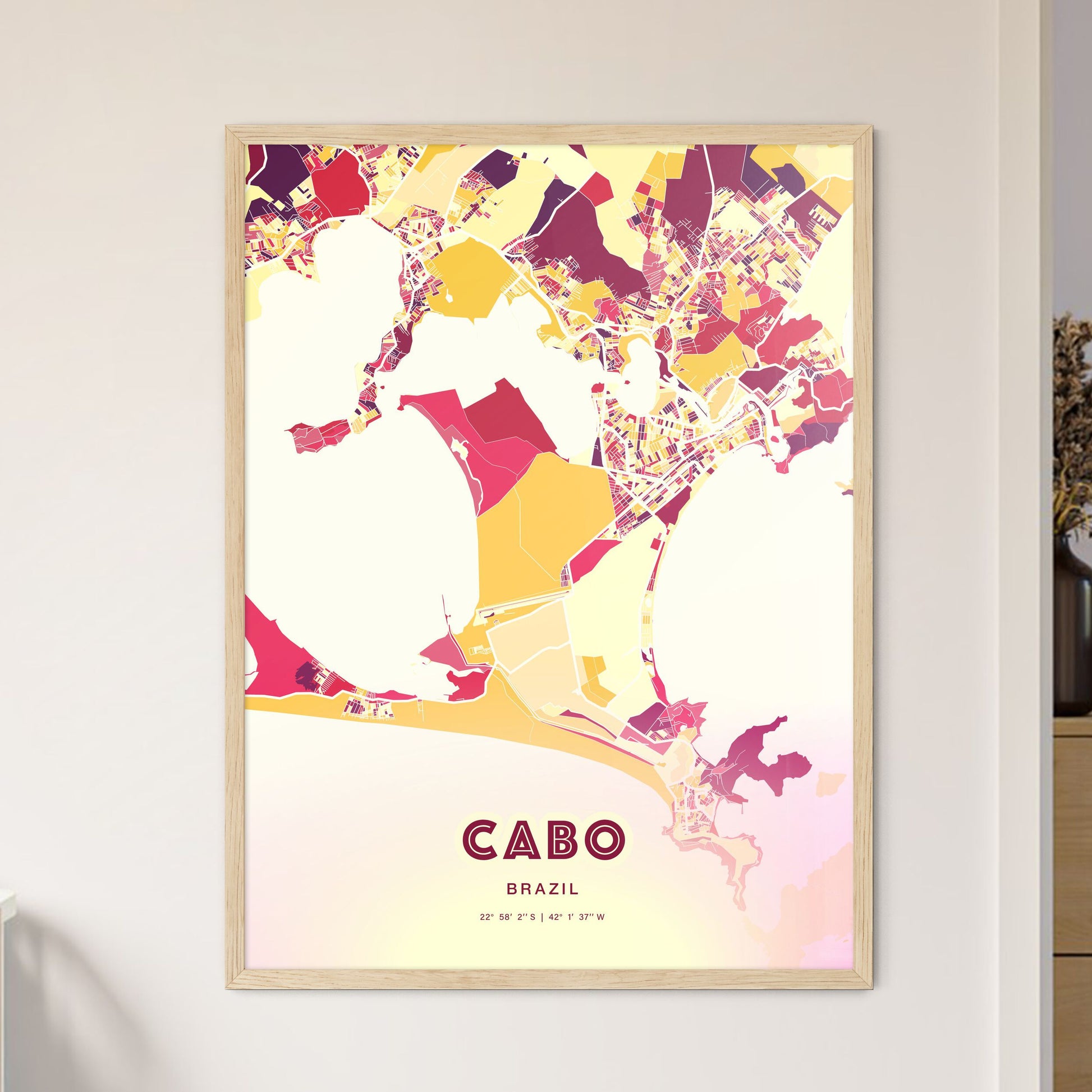 Colorful CABO BRAZIL Fine Art Map Hot Red