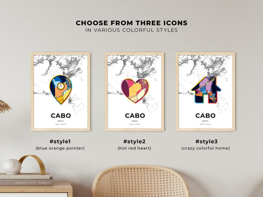 Cabo Brazil maps with colorful icons