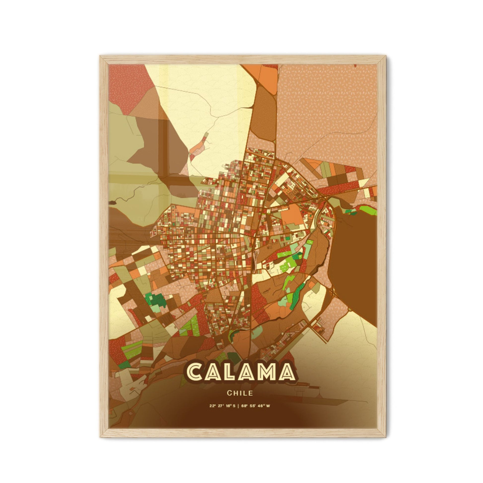 Colorful CALAMA CHILE Fine Art Map Farmhouse