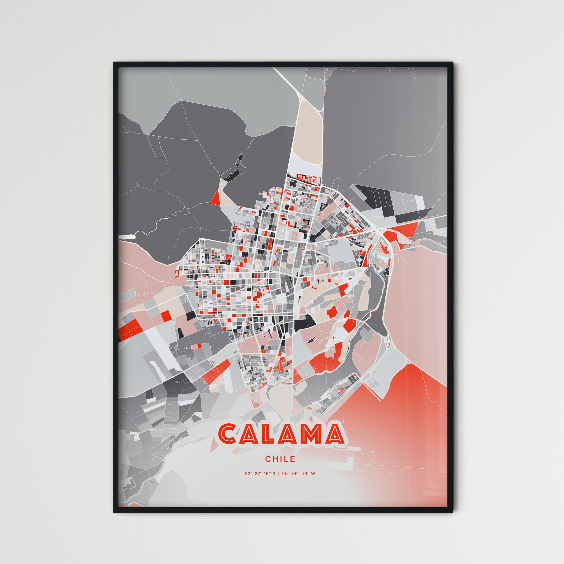 Colorful CALAMA CHILE Fine Art Map Modern