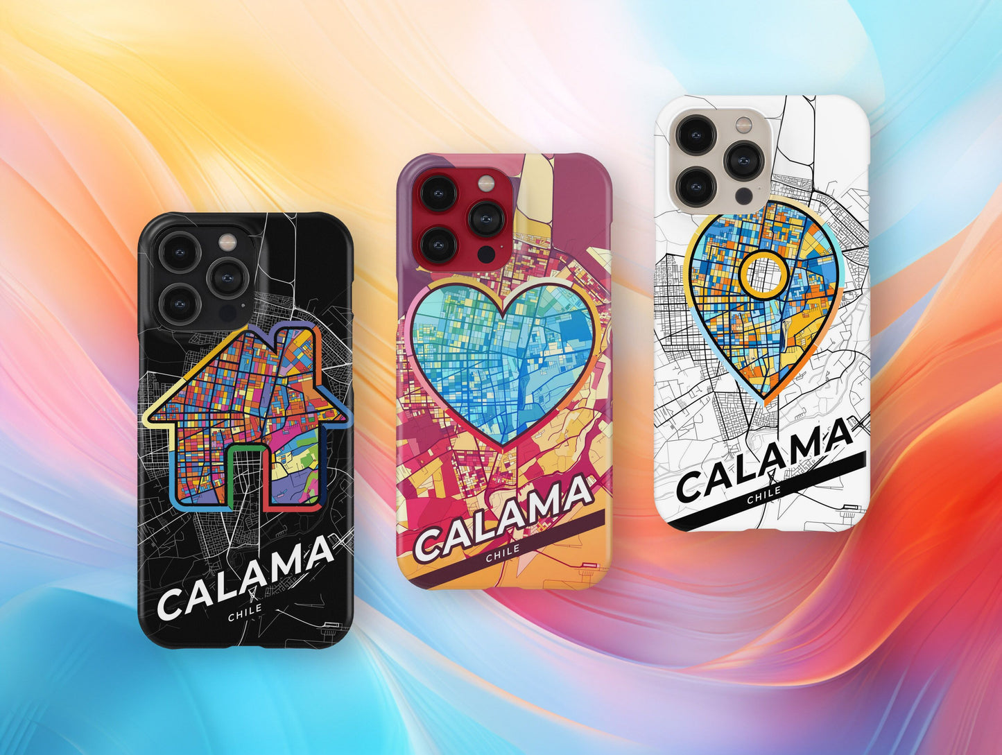 Calama Chile slim phone case with colorful icon. Birthday, wedding or housewarming gift. Couple match cases.