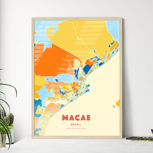 Colorful MACAE BRAZIL Fine Art Map Blue Orange