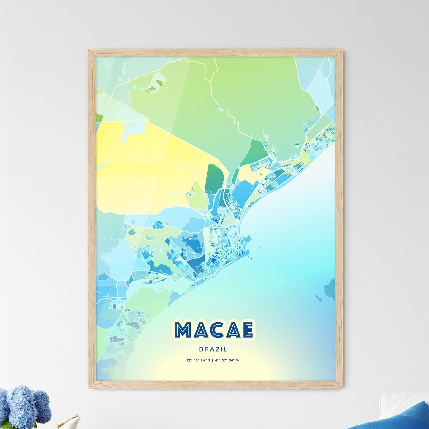 Colorful MACAE BRAZIL Fine Art Map Cool Blue