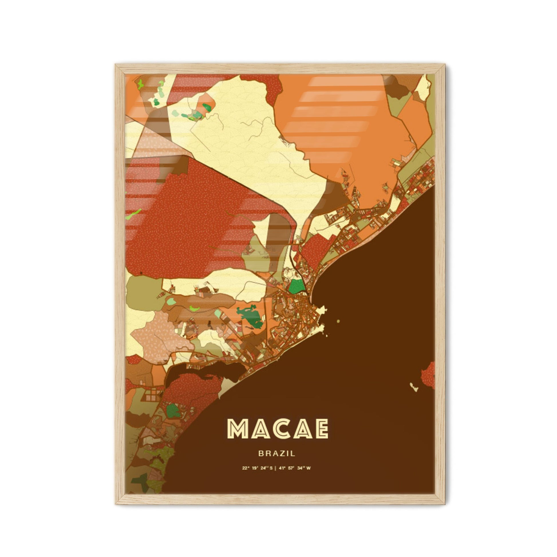 Colorful MACAE BRAZIL Fine Art Map Farmhouse