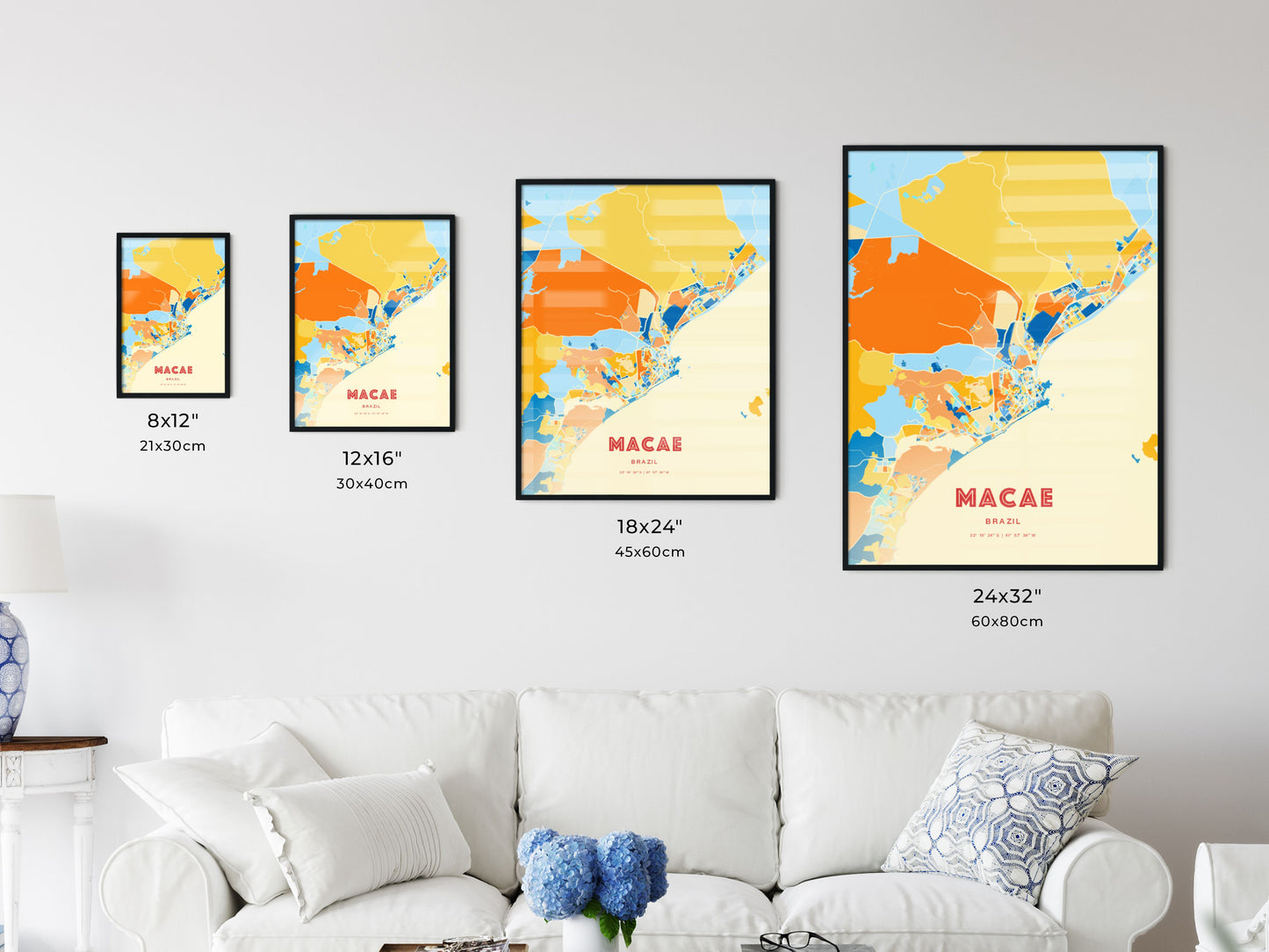 Colorful MACAE BRAZIL Fine Art Map Blue Orange