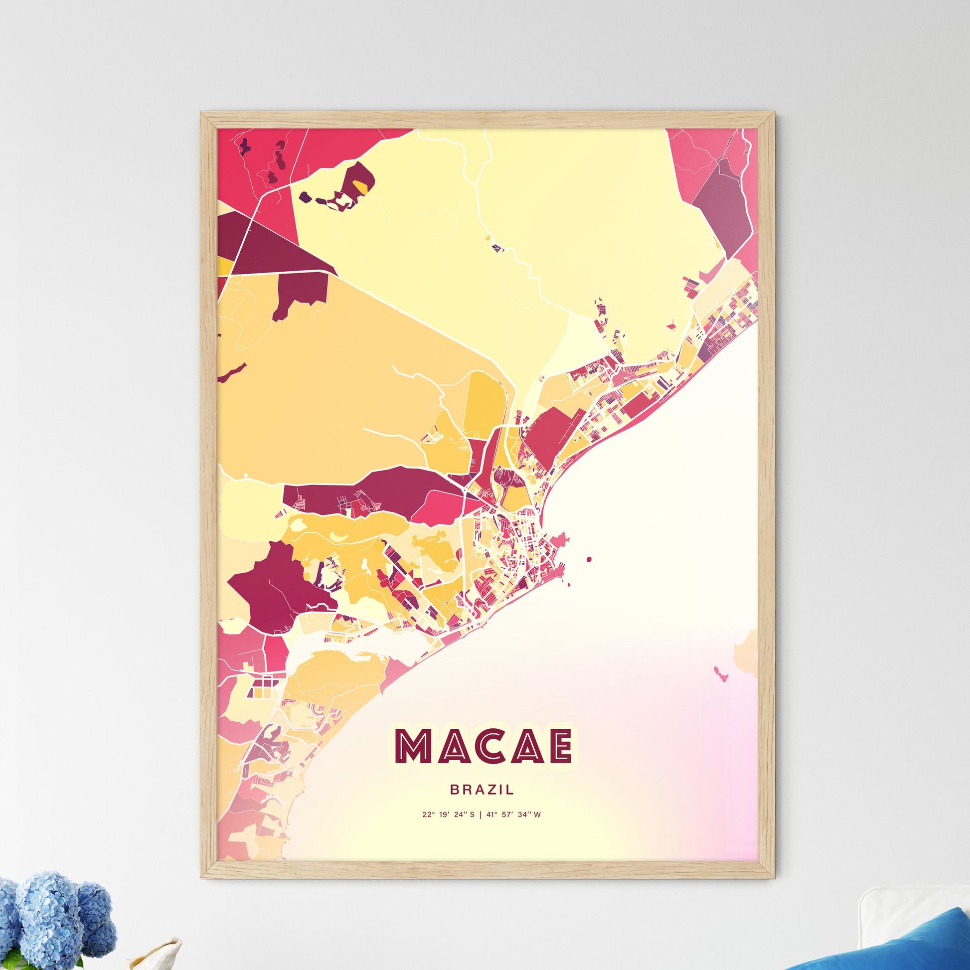 Colorful MACAE BRAZIL Fine Art Map Hot Red