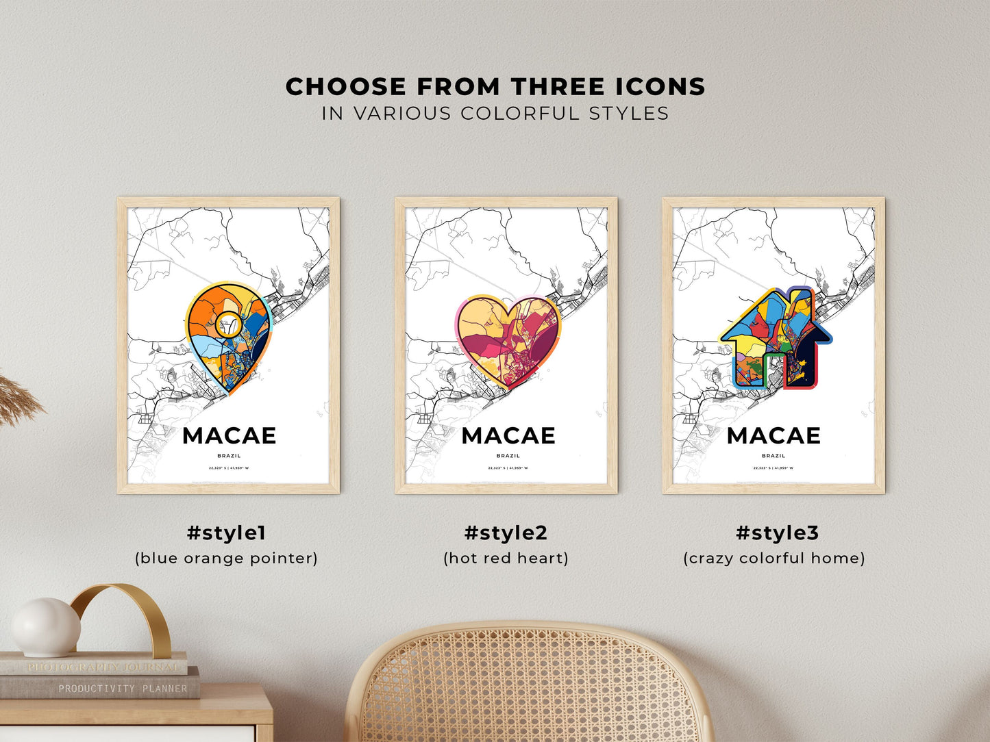 Macae Brazil maps with colorful icons