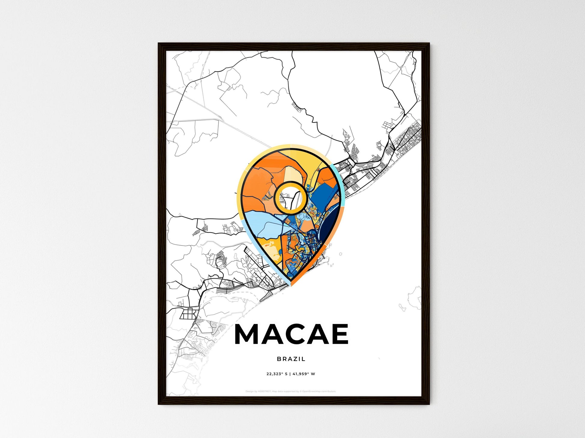 Macae Brazil wedding art map with pointer icon