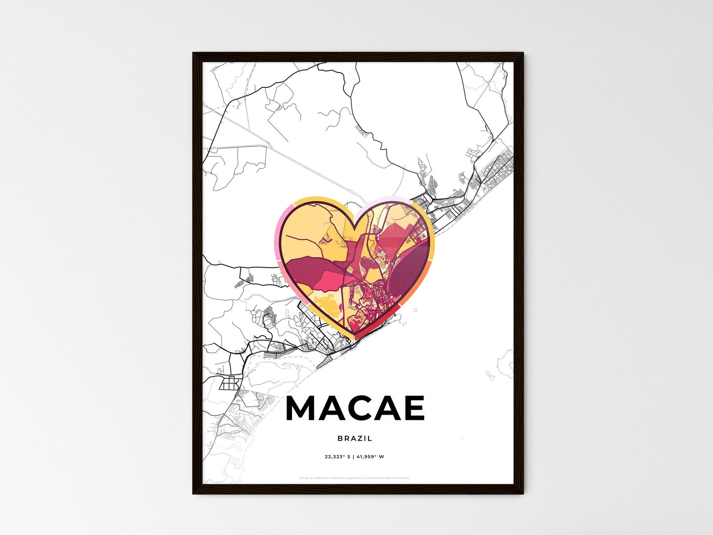 Macae Brazil wedding art map with heart icon