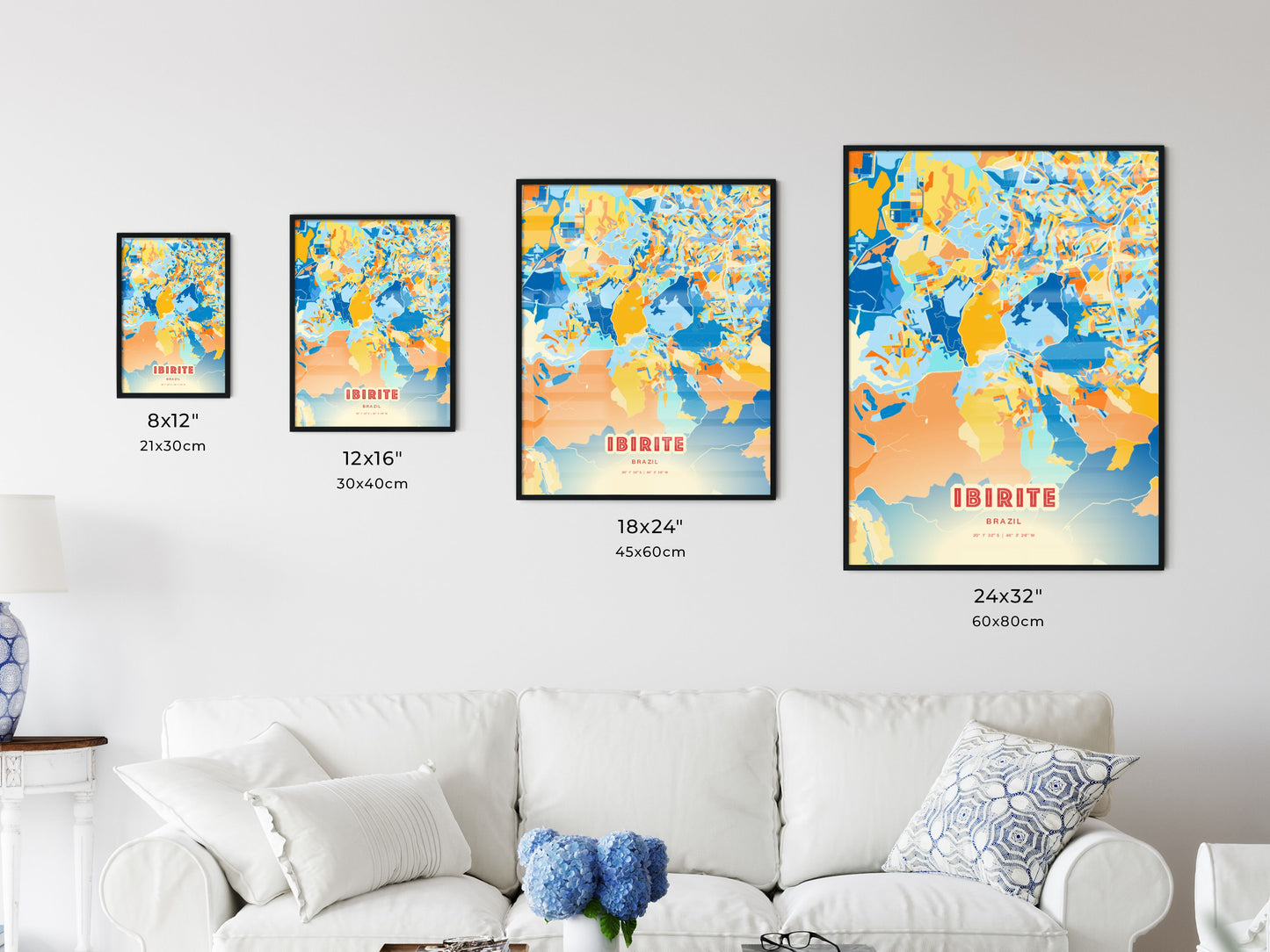 Colorful IBIRITE BRAZIL Fine Art Map Blue Orange