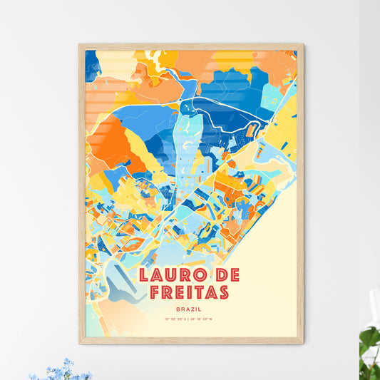 Colorful LAURO DE FREITAS BRAZIL Fine Art Map Blue Orange