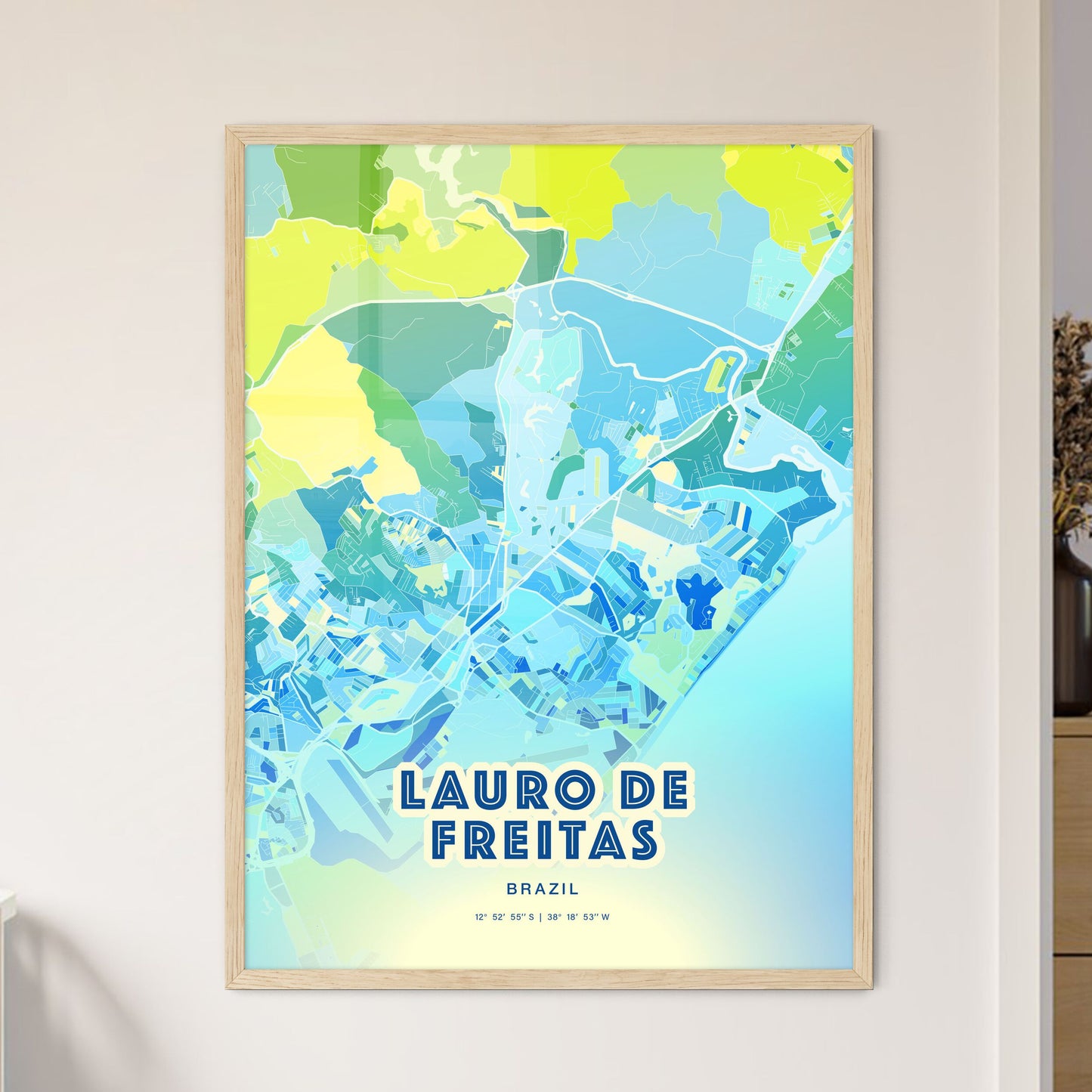 Colorful LAURO DE FREITAS BRAZIL Fine Art Map Cool Blue