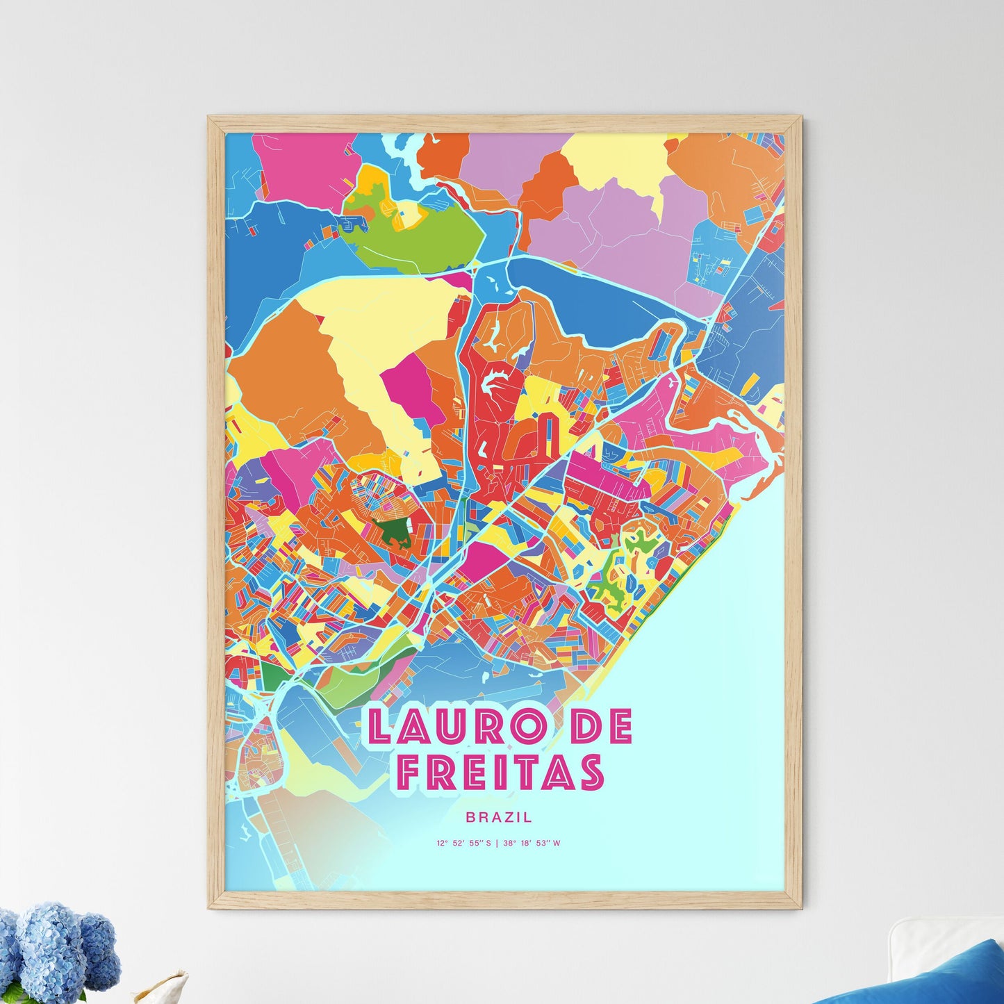 Colorful LAURO DE FREITAS BRAZIL Fine Art Map Crazy Colors