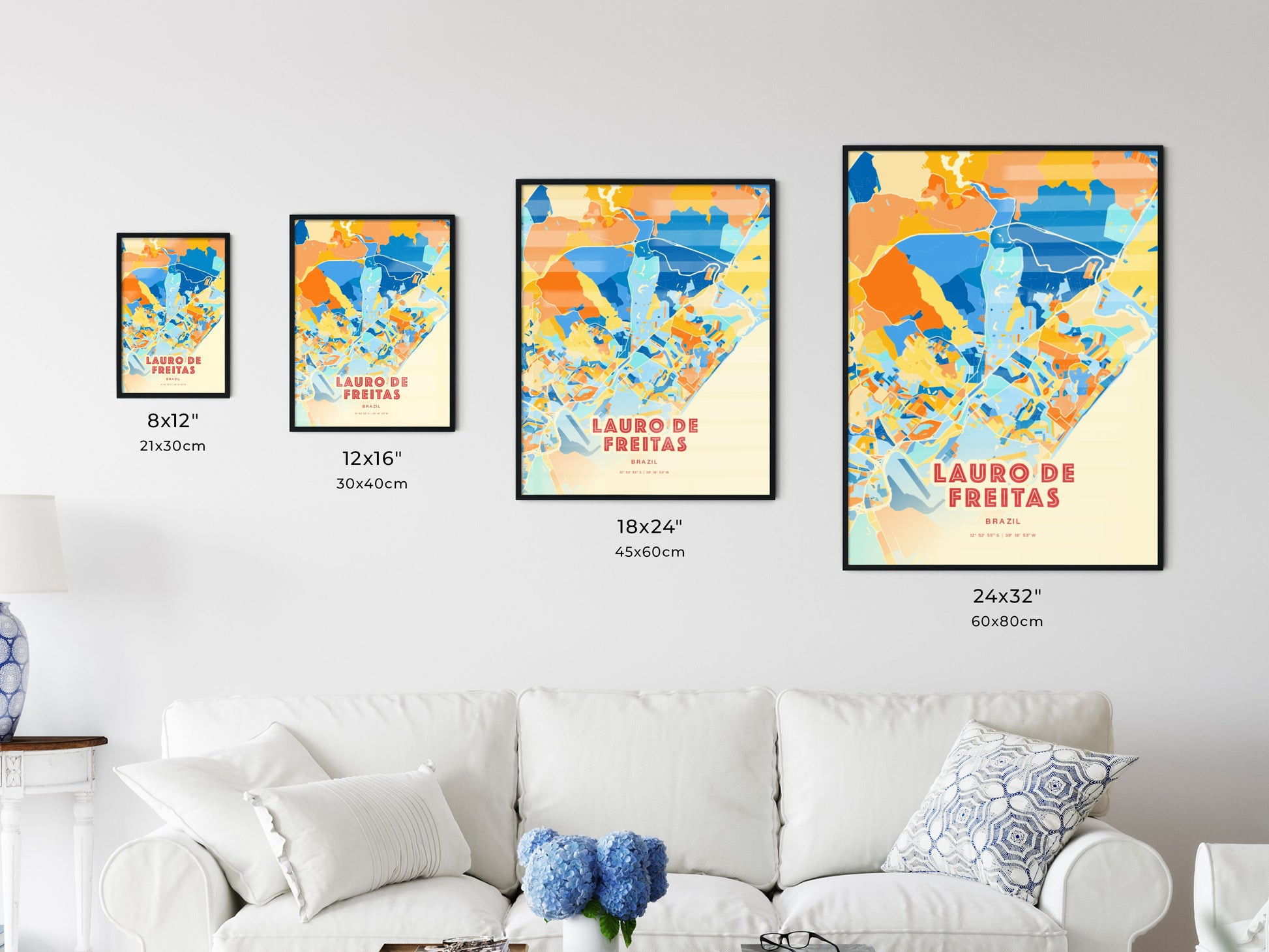 Colorful LAURO DE FREITAS BRAZIL Fine Art Map Blue Orange