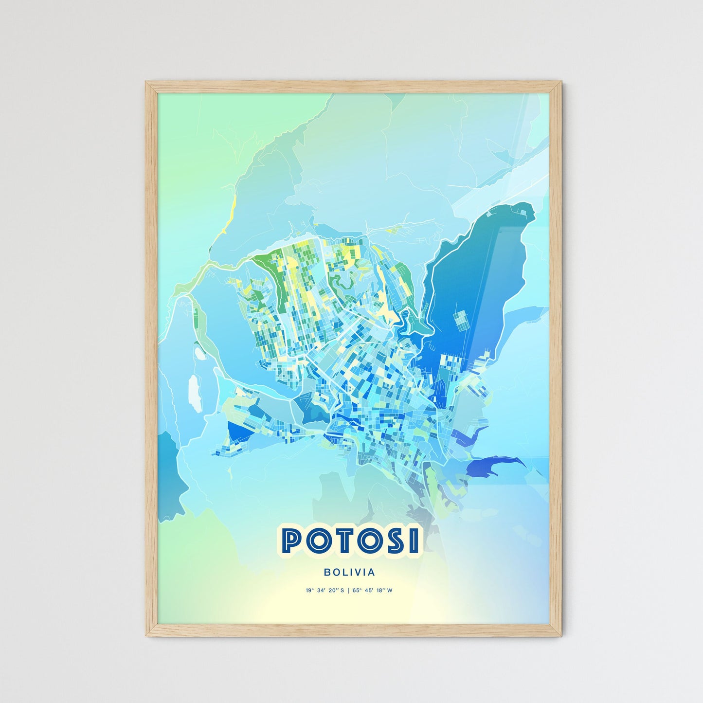 Colorful POTOSI BOLIVIA Fine Art Map Cool Blue